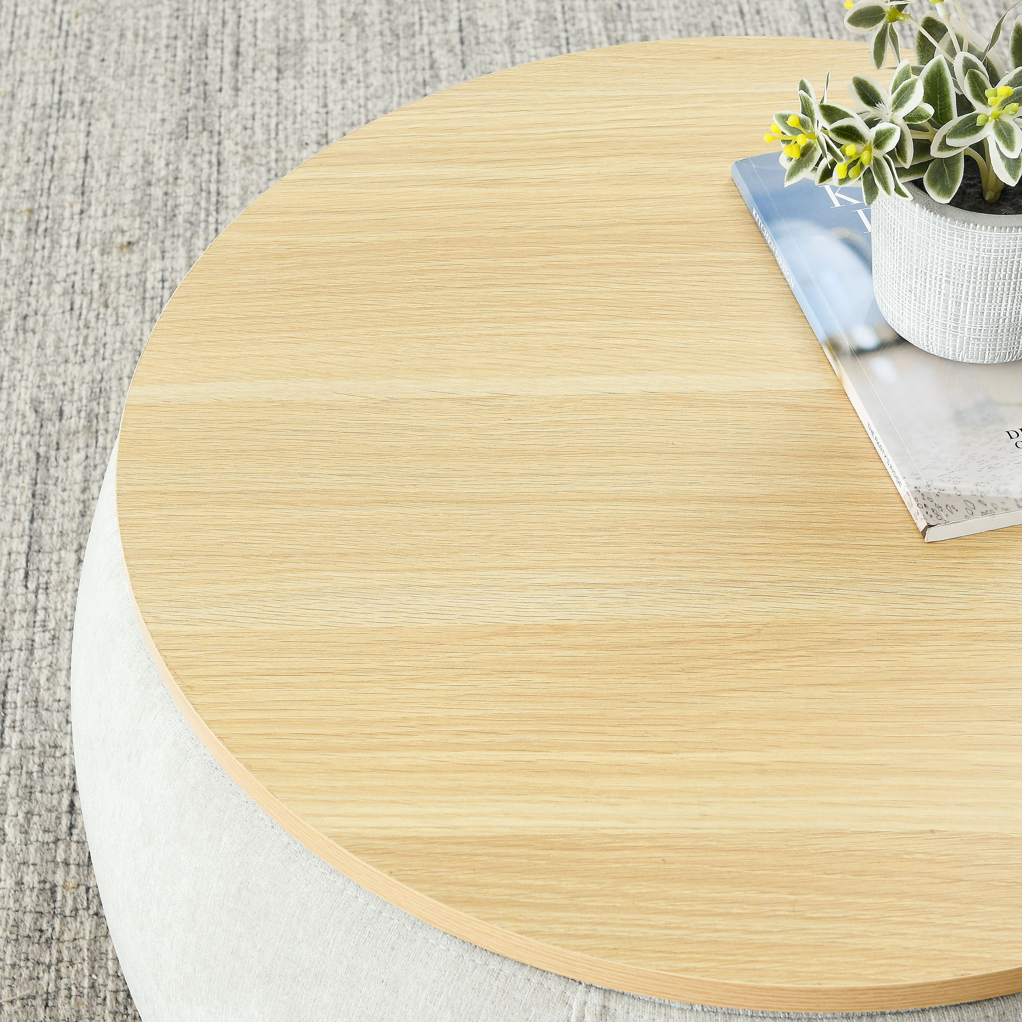 Round Storage Ottoman, 2 In 1 Function, End Table And Ottoman