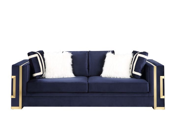 ACME Virrux - Sofa - Blue Velvet & Gold Finish | Meri Furniture
