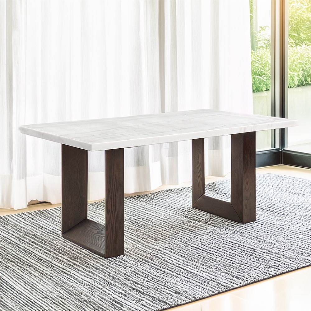 ACME Edwyn - Dining Table With Marble Top - White Natural Marble Top & Brown Finish | Meri Furniture