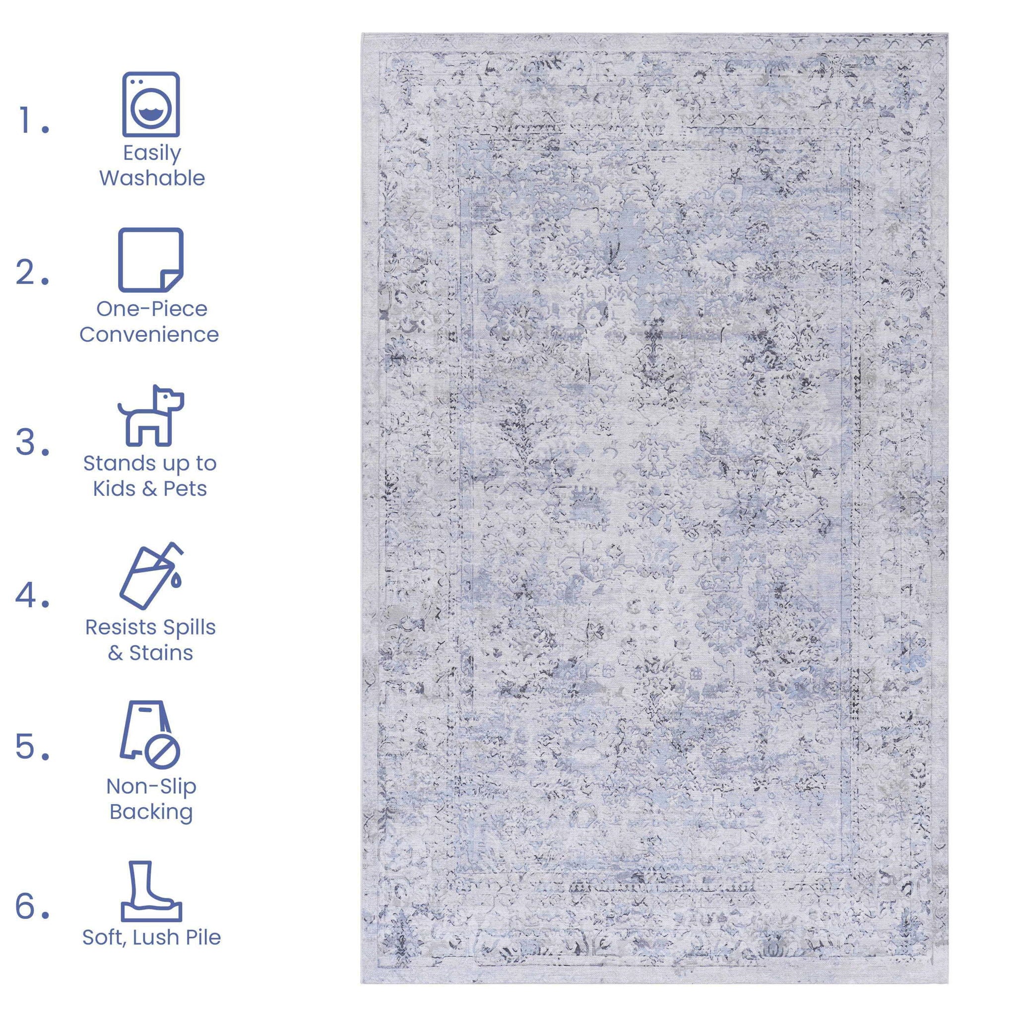 Maval - 4' X 6' Area Rug Washable - Blue / Cream