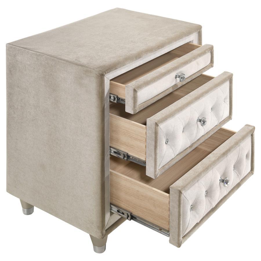 Coaster Fine Furniture Antonella - Upholstered 3-Drawer Nightstand | Meri Furniture