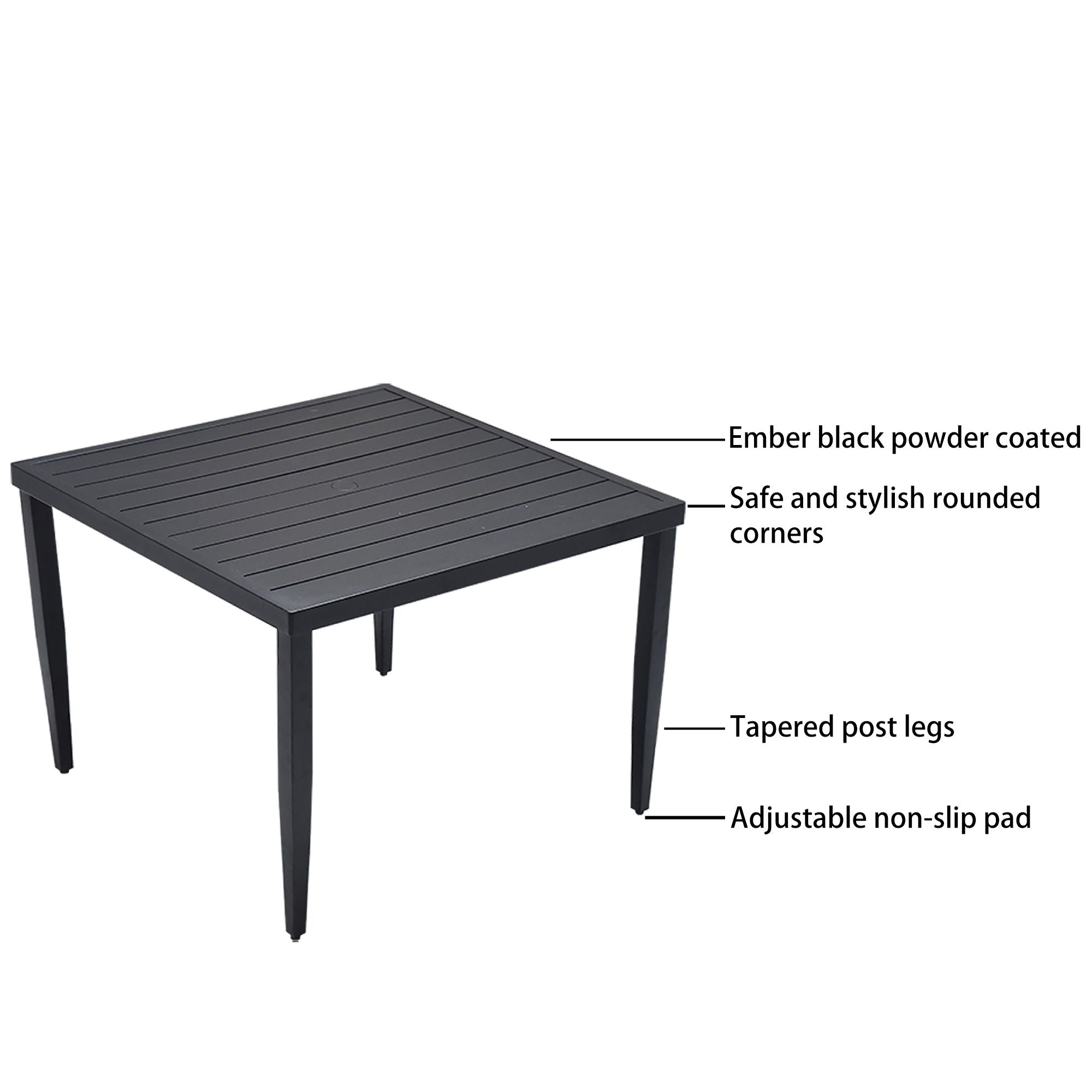 Outdoor Patio Dining Table With Tapered Feet & Umbrella Hole