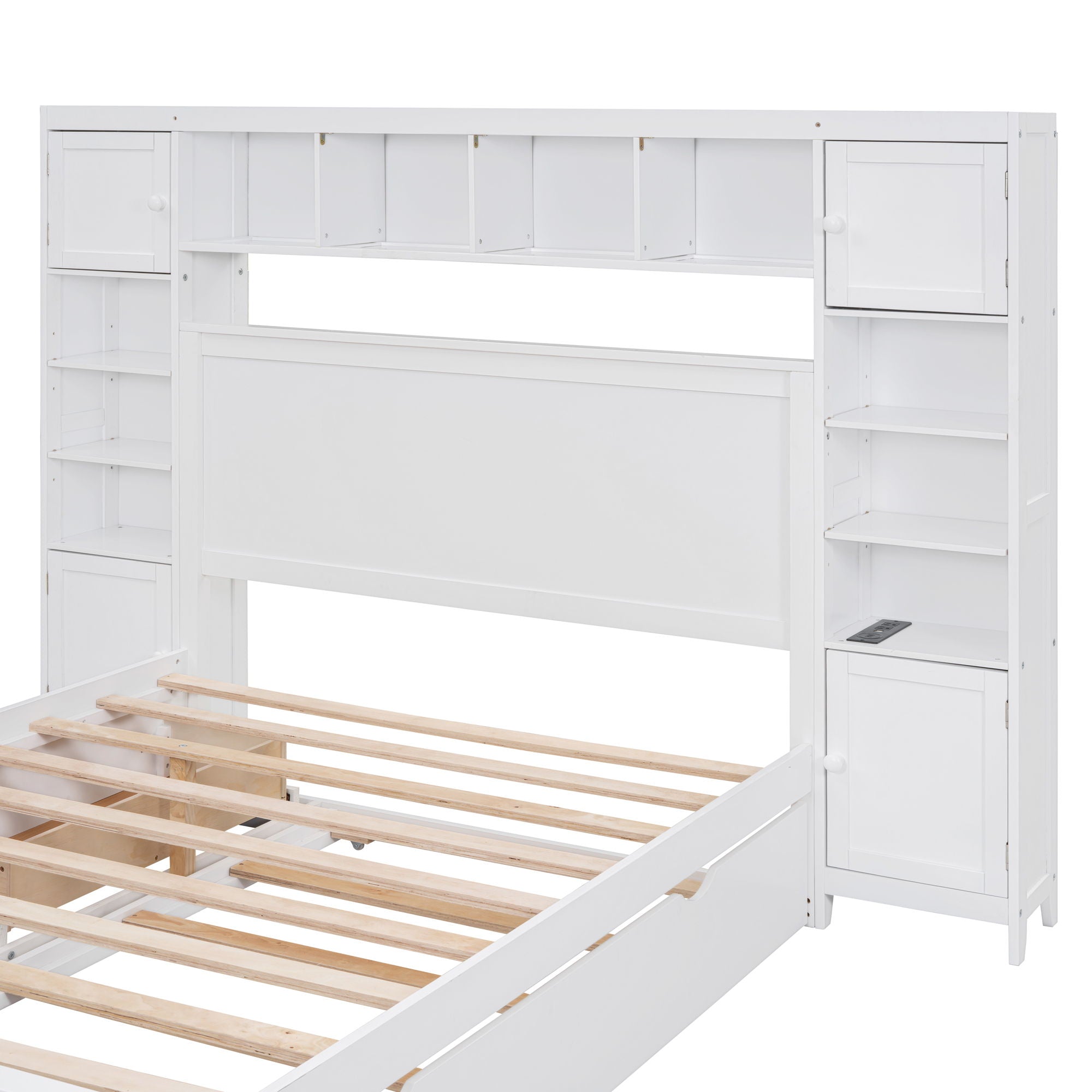 Bed With All In One Cabinet, Shelf And Sockets, Trundle