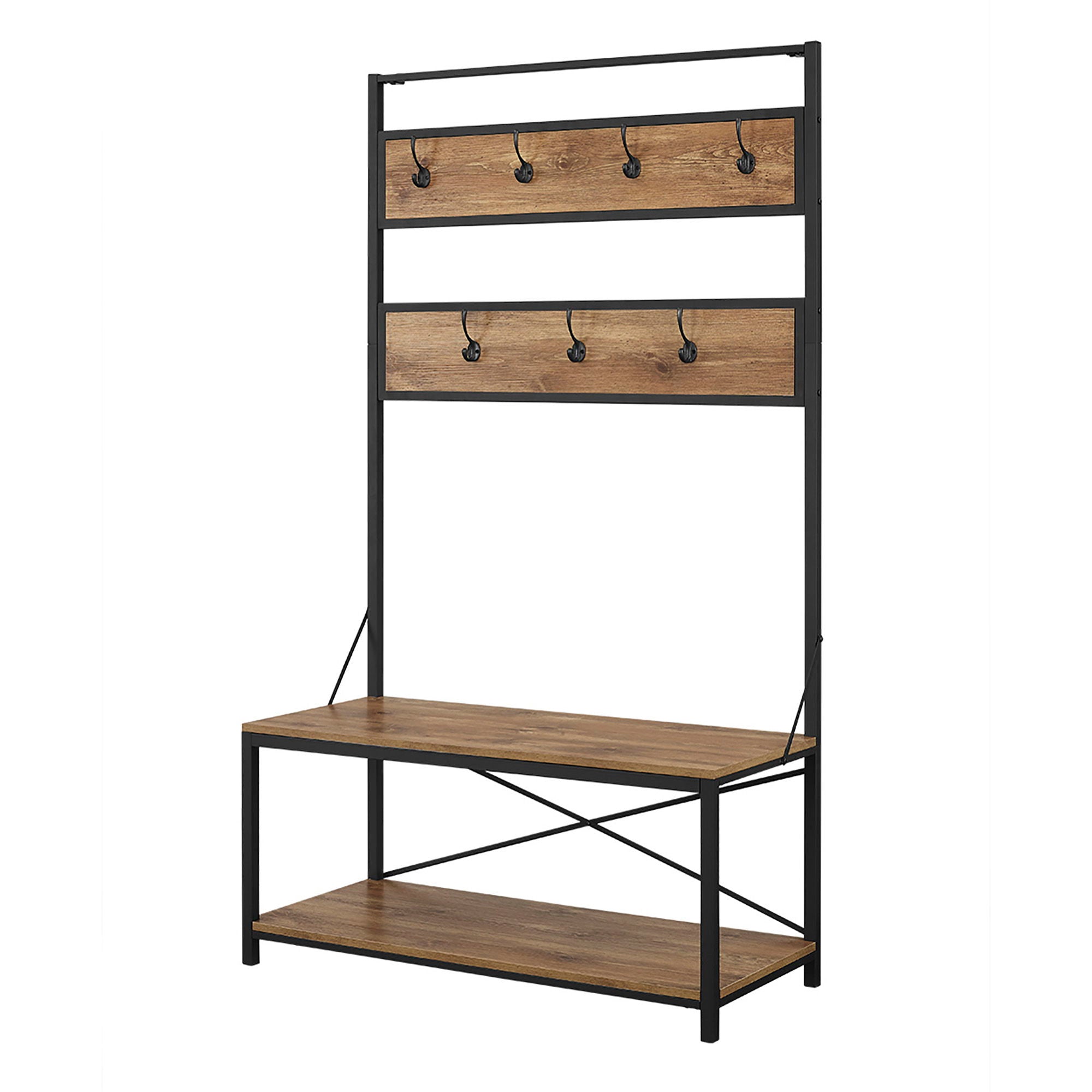 Rustic X-Back Hall Tree With Bench