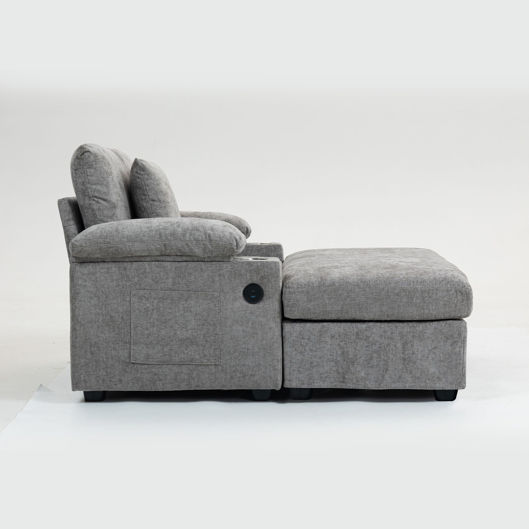 Modern Oversized Chair With Ottoman, Cupholders And USB Charging Ports