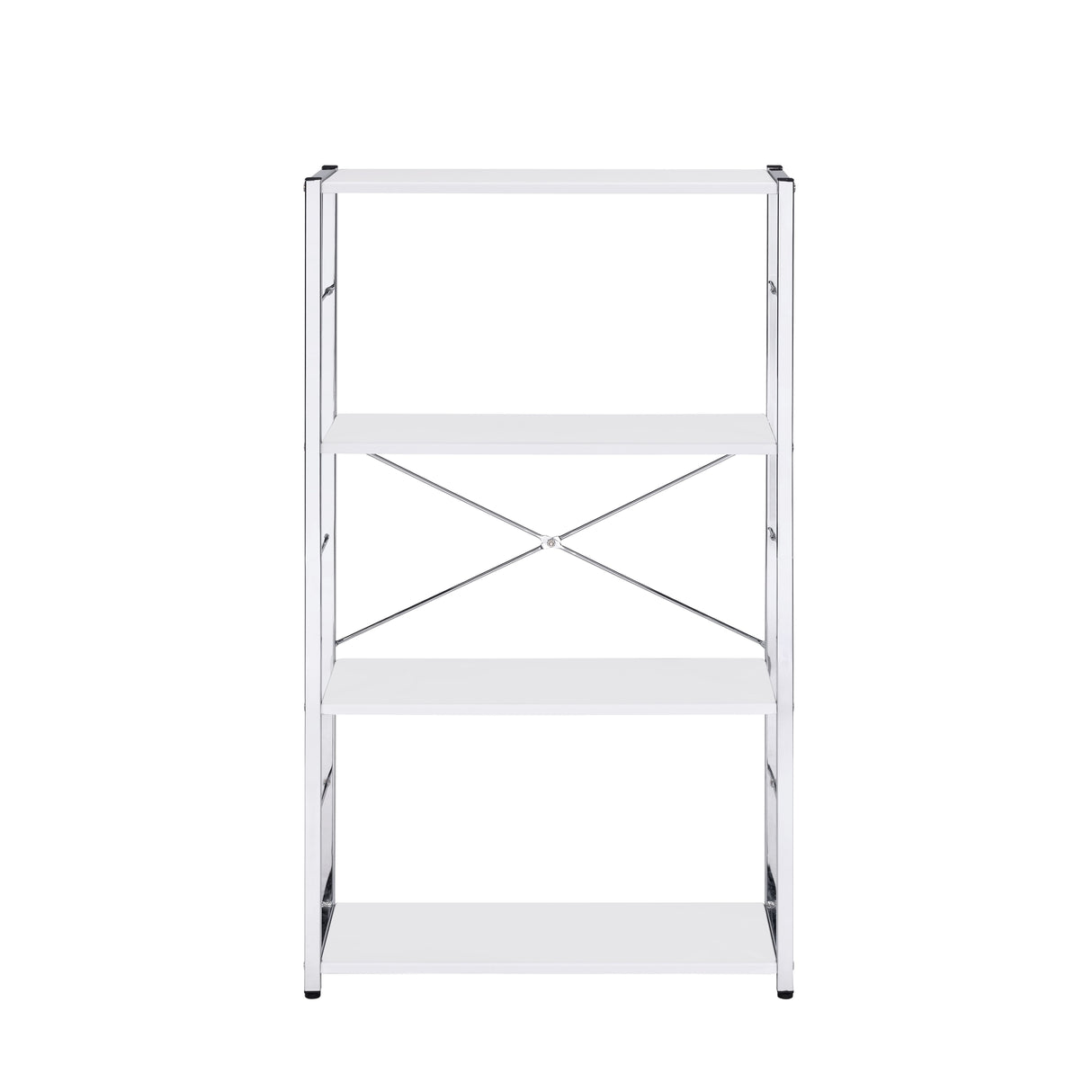 Rectangular BookshelfModern Concise Design Chrome Metal Frame X-Shape Cross Bar4 Tier Shelf Book Case