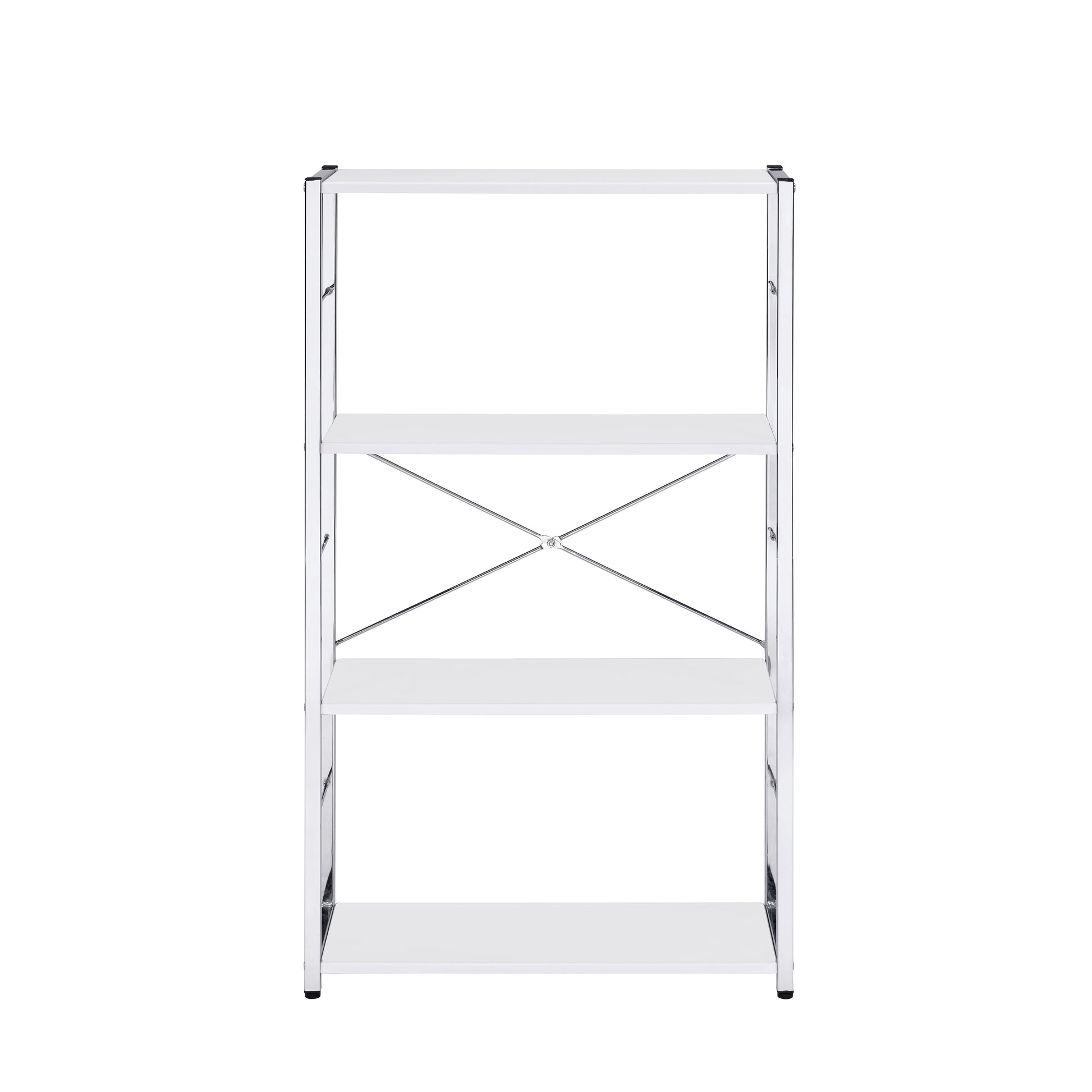 ACME Rectangular BookshelfModern Concise Design Chrome Metal Frame X-Shape Cross Bar4 Tier Shelf Book Case | Meri Furniture