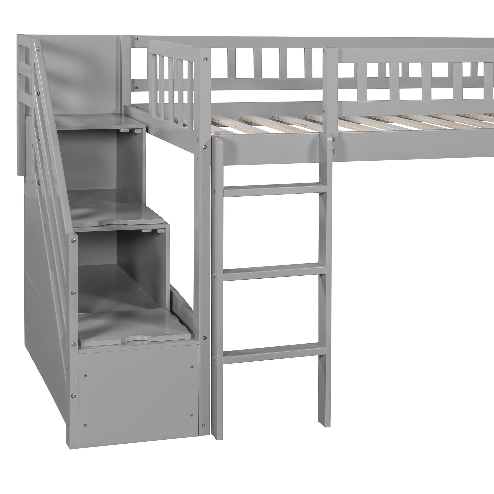 Loft Stairway Bed With 2 Drawers, Convertible Ladder And Slide