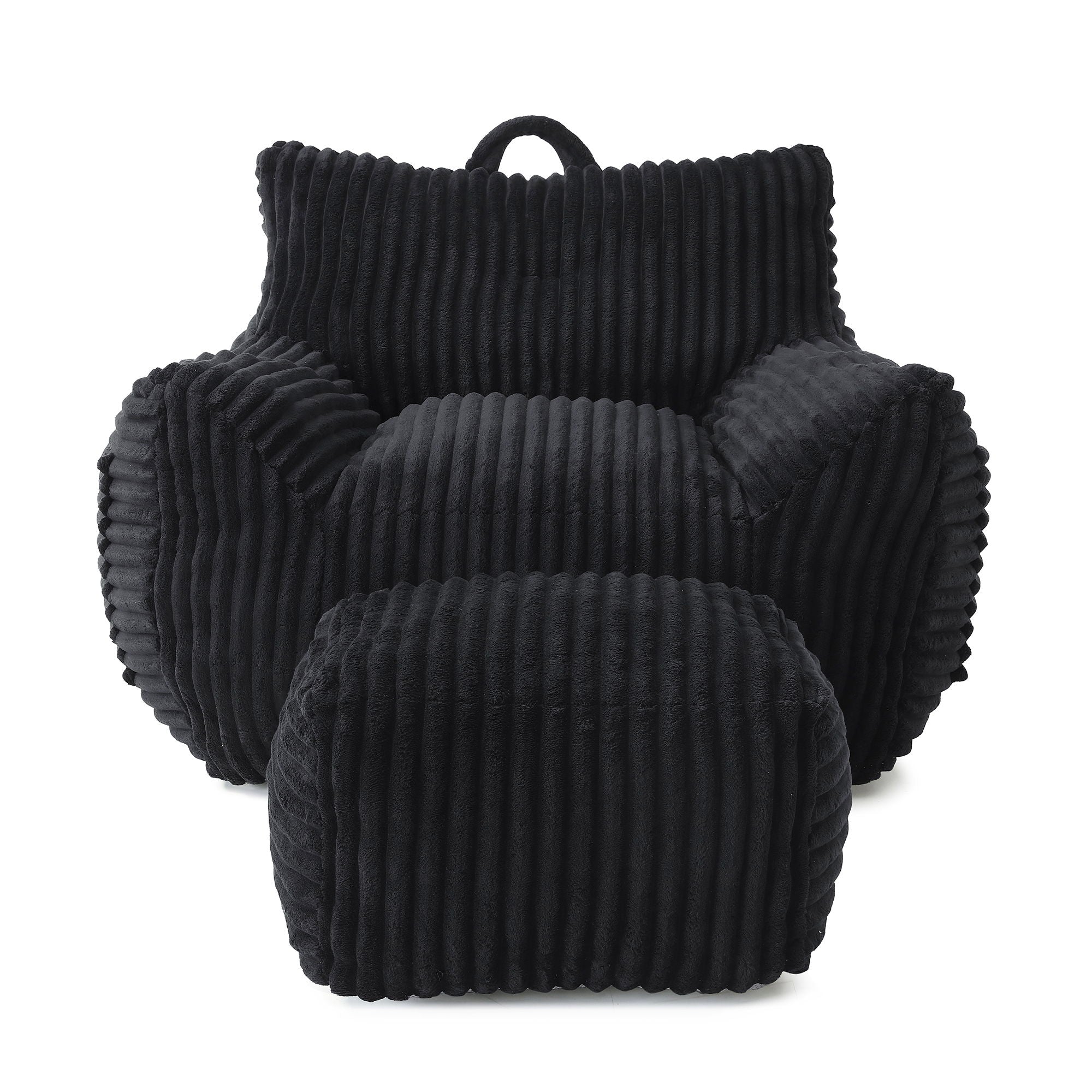 Giant Plush Bean Bag Chair With Armrests And Footstool