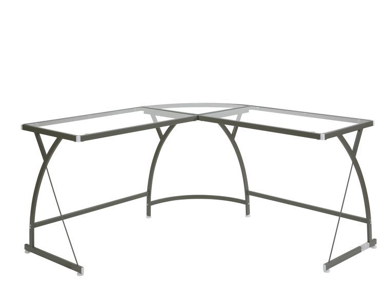 Corner Computer Desk Orientation: "L" Shape Metal Frame BaseRectangular Table Top w/Tempered Glass