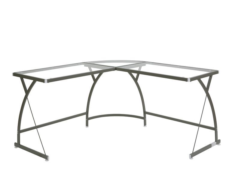 ACME Corner Computer Desk Orientation: "L" Shape Metal Frame BaseRectangular Table Top w/Tempered Glass | Meri Furniture