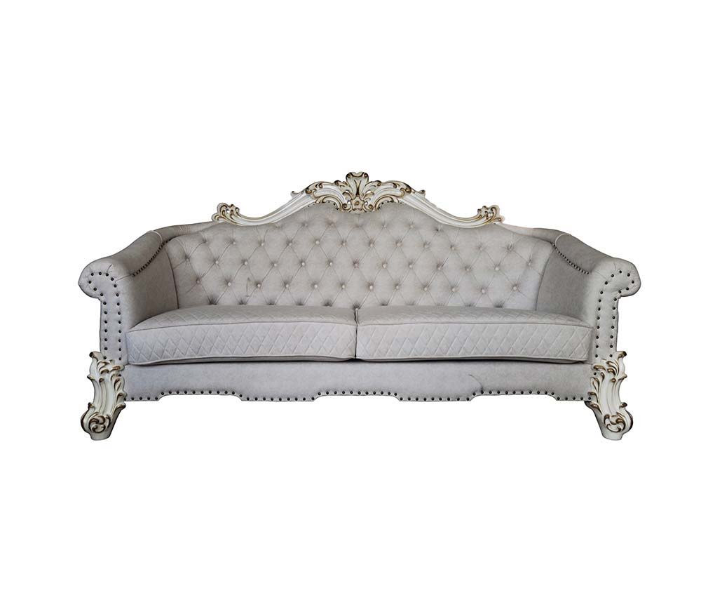 ACME Vendom II - Sofa - Two Tone Ivory Fabric & Antique Pearl Finish | Meri Furniture