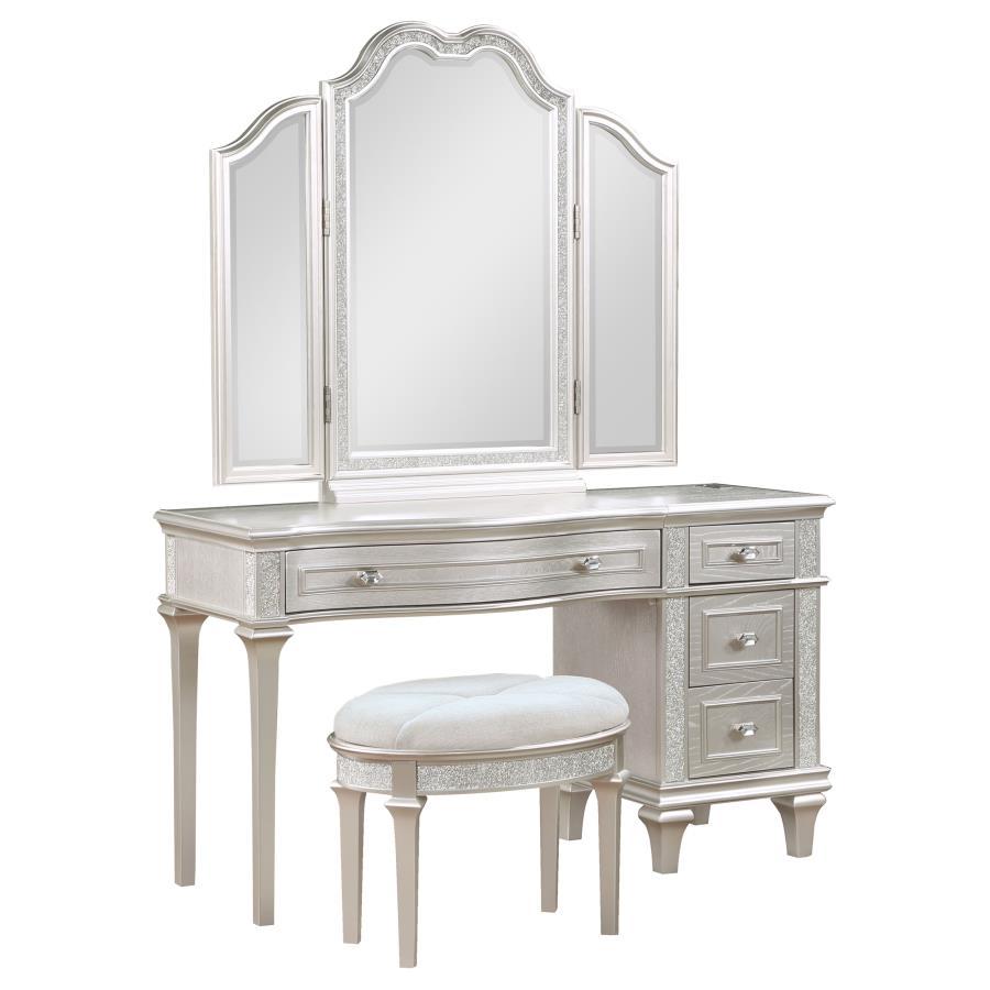 Coaster Fine Furniture Evangeline - 4-Drawer Vanity Set With Stool - Silver Oak | Meri Furniture