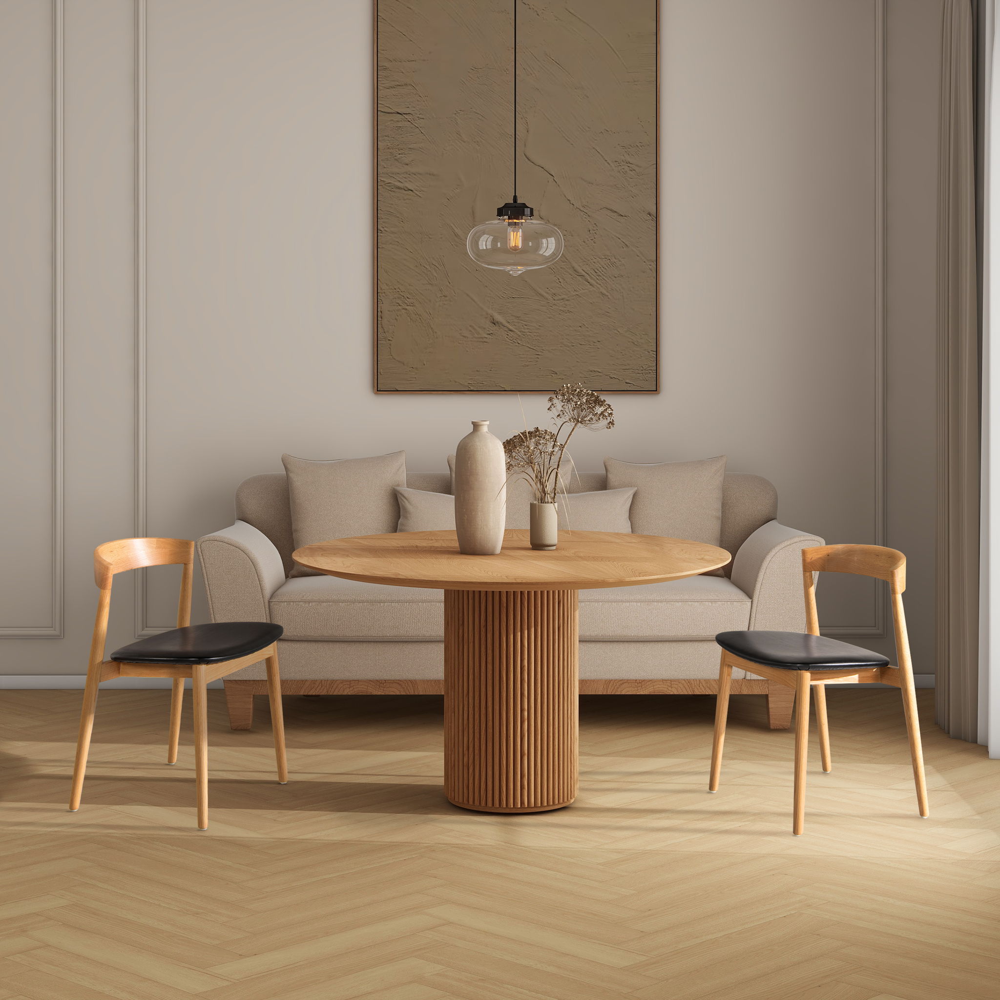 Raven - Stacking Sculpted Oak Dining Chair - Warm Natural Brown / Black