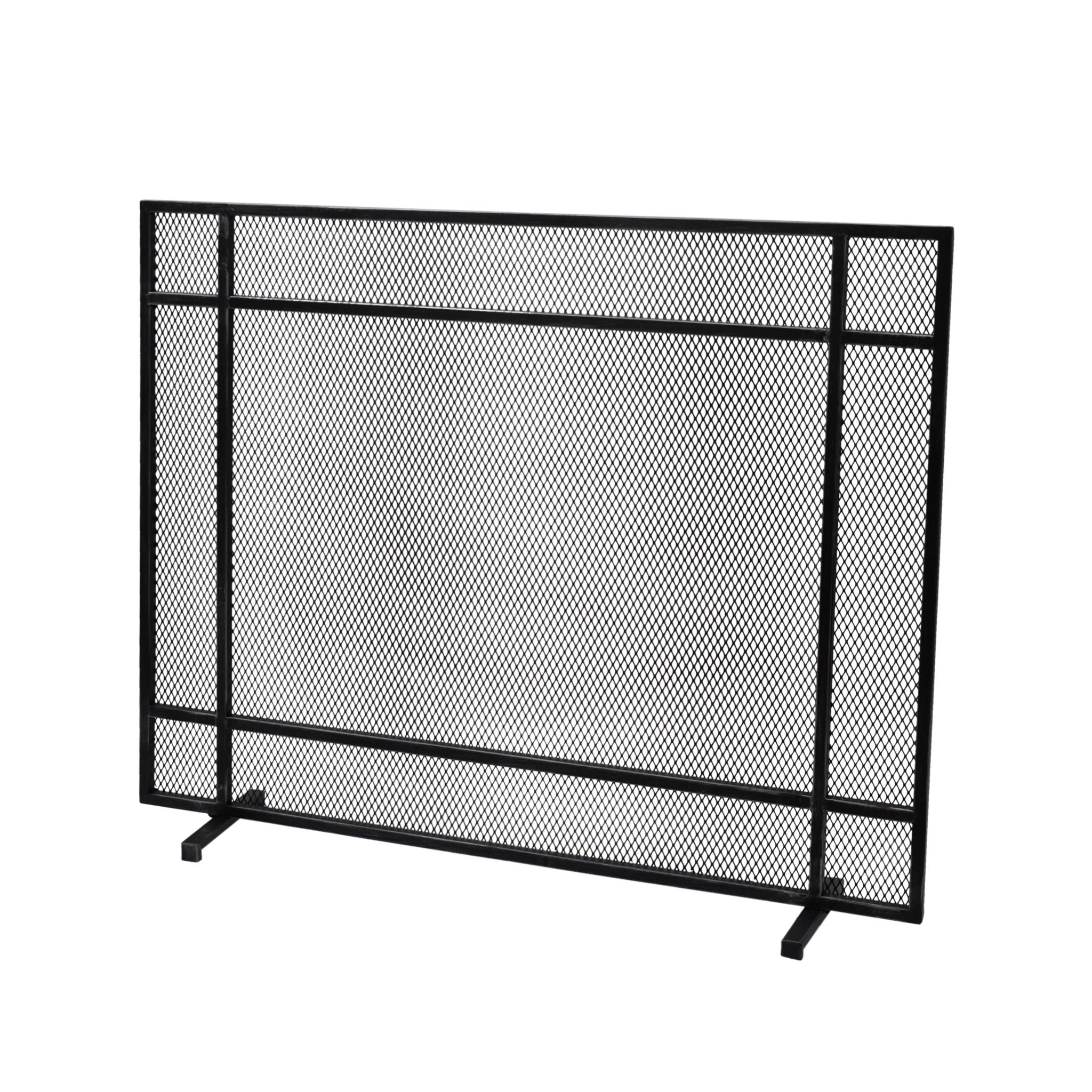 Markus - Modern Single Panel Iron Firescreen Black Brushed Silver