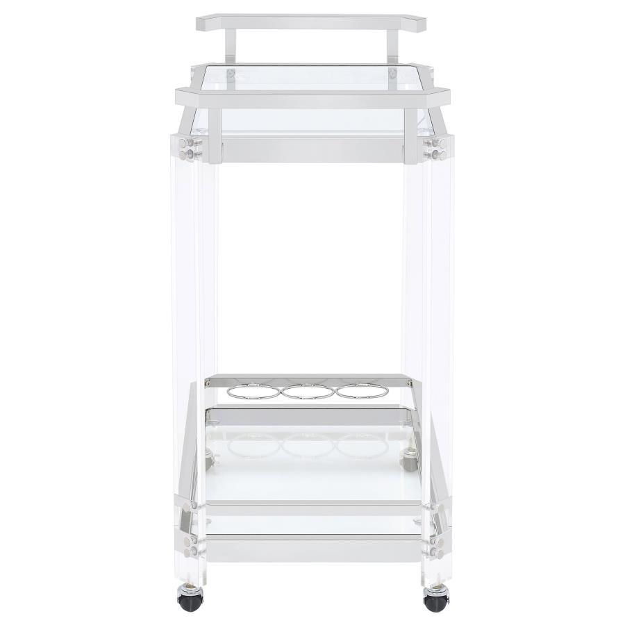 Coaster Fine Furniture Jefferson - 2-Tier Glass Shelf Acrylic Bar Cart - Chrome | Meri Furniture