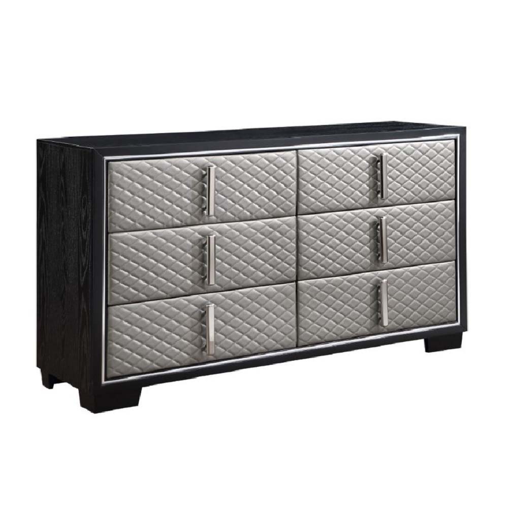 ACME Nicola - Dresser - Silver PU & Black Finish | Meri Furniture