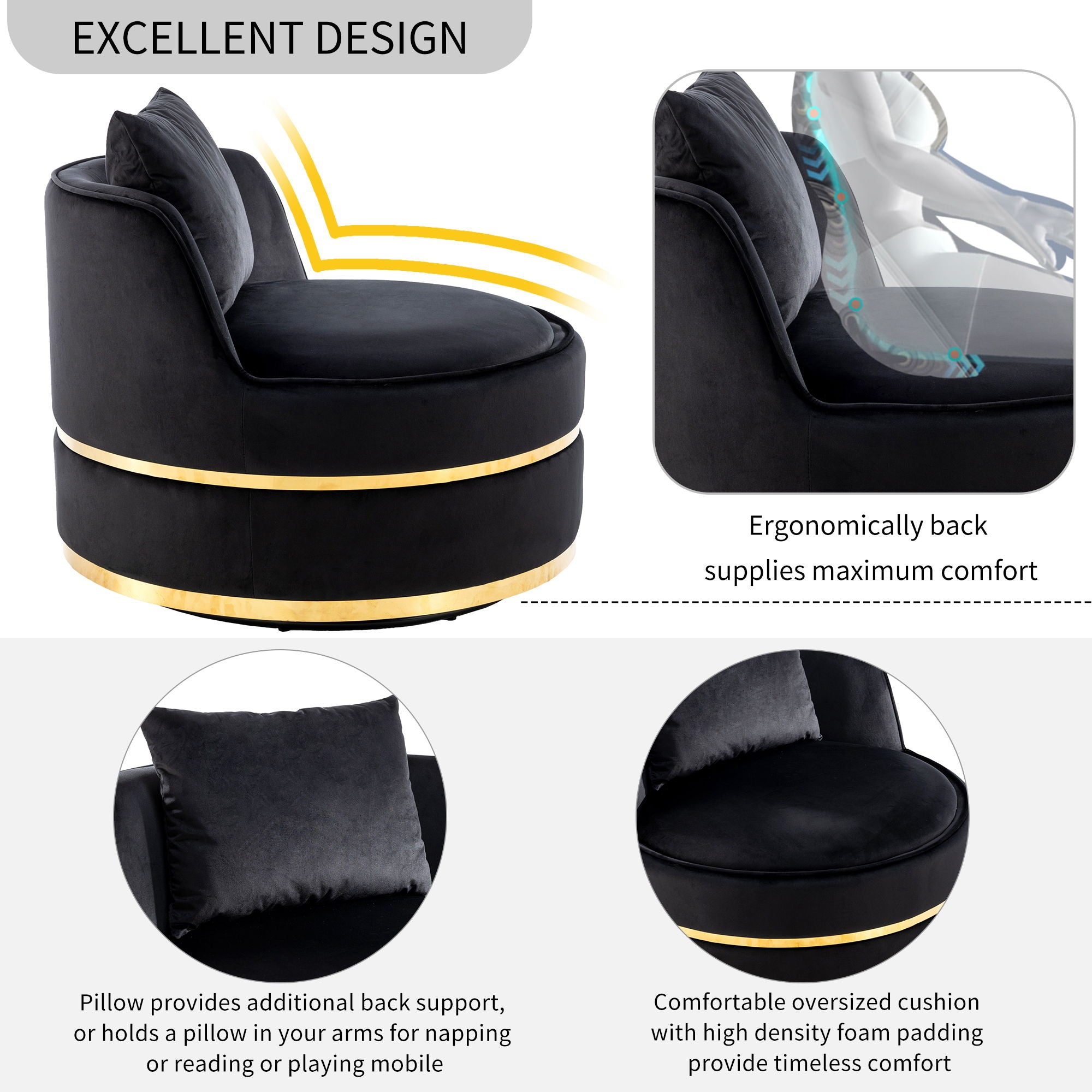 360 Degree Swivel Over Sized Upholstered Barrel Chair