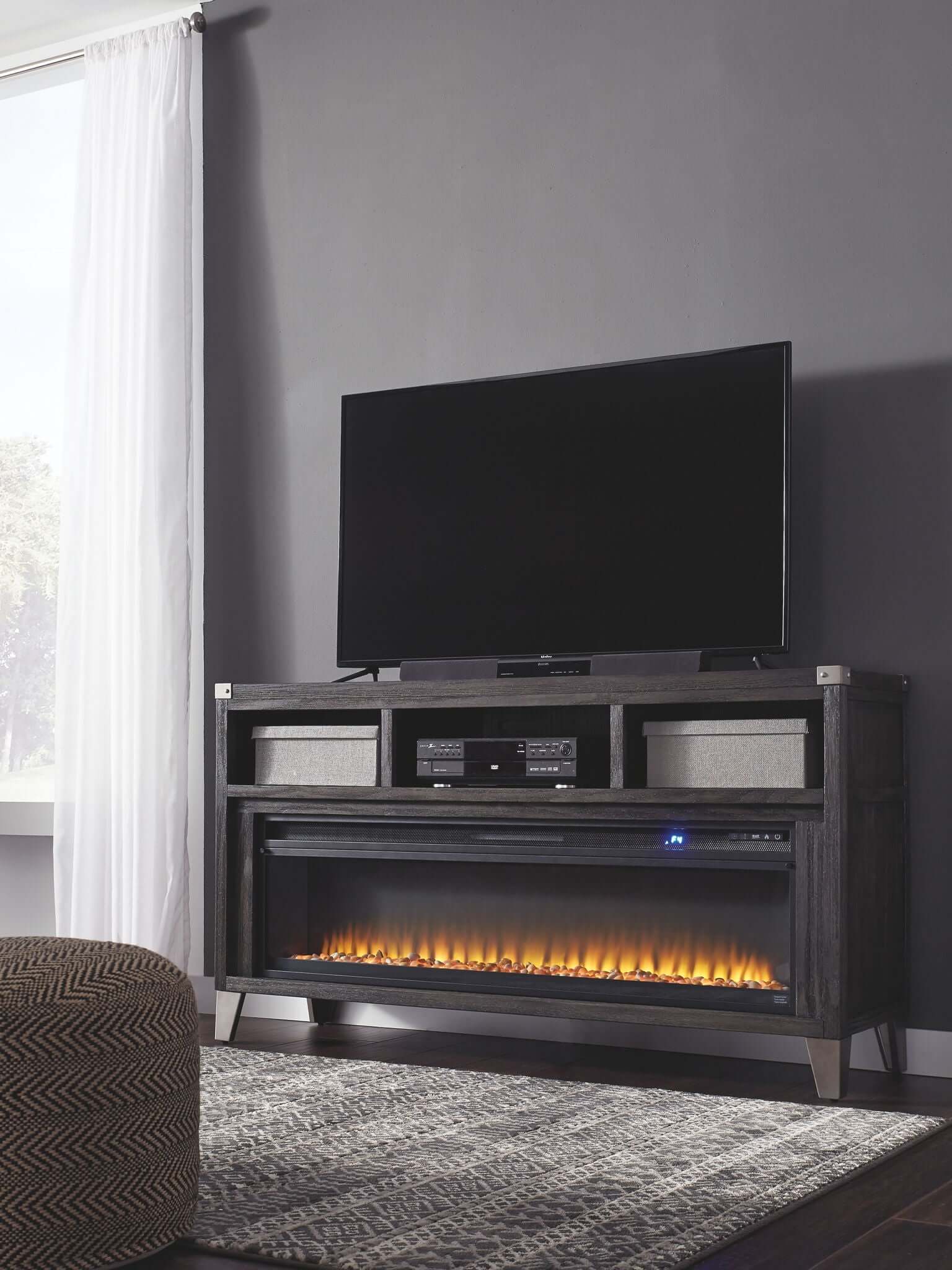 Todoe - 2 Pc. - 65" TV Stand with Wide Fireplace Insert - Gray
