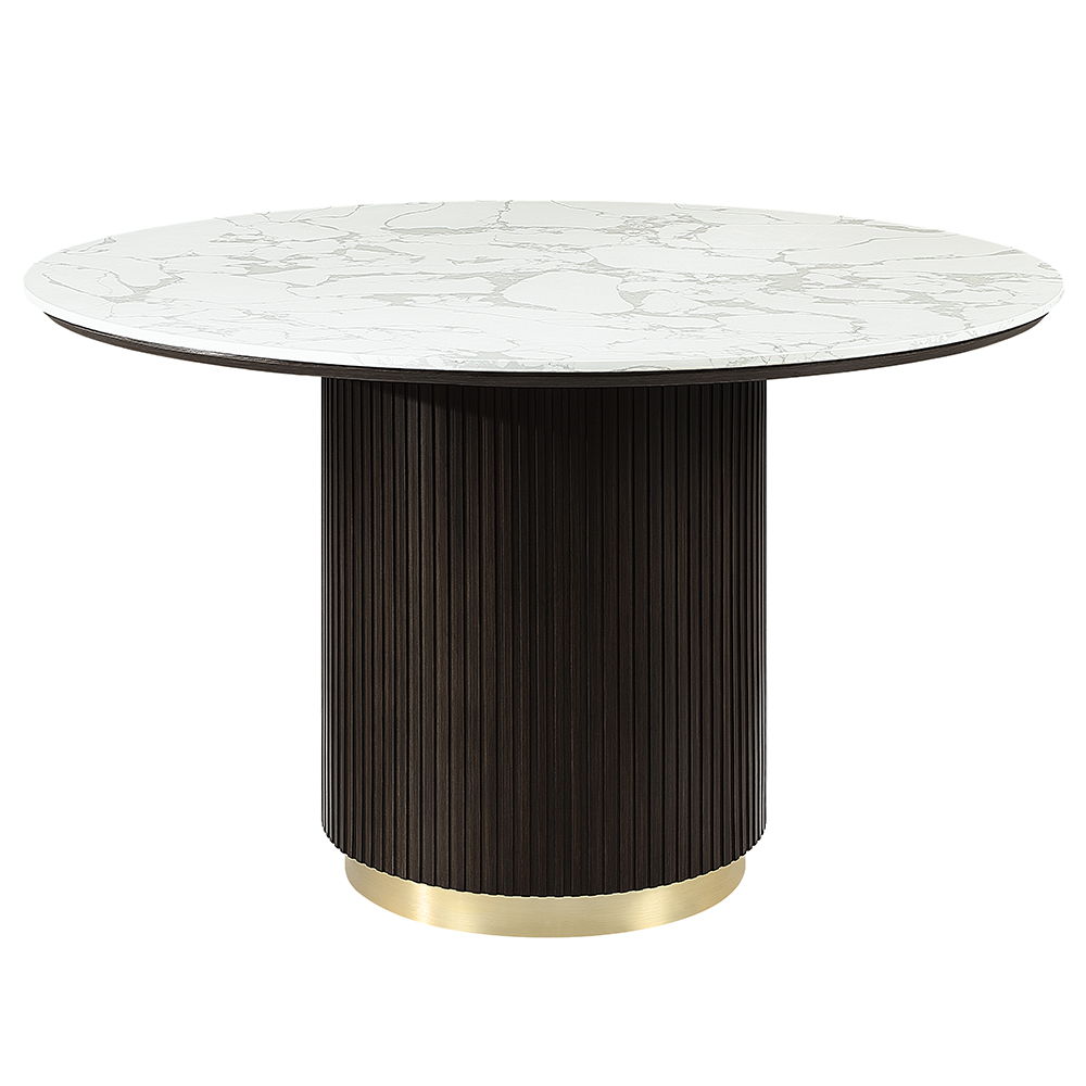 ACME Clayten - Round Dining Table With Marble - White Natural Marble Top & Espreeso Finish | Meri Furniture