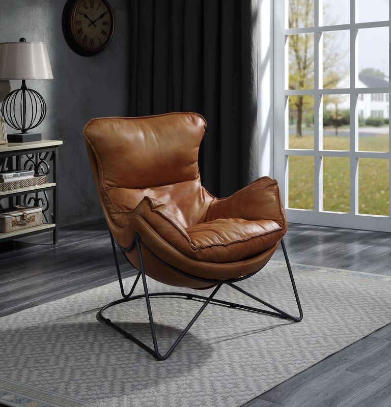 Thurshan - Accent Chair - Aperol Top Grain Leather & Black