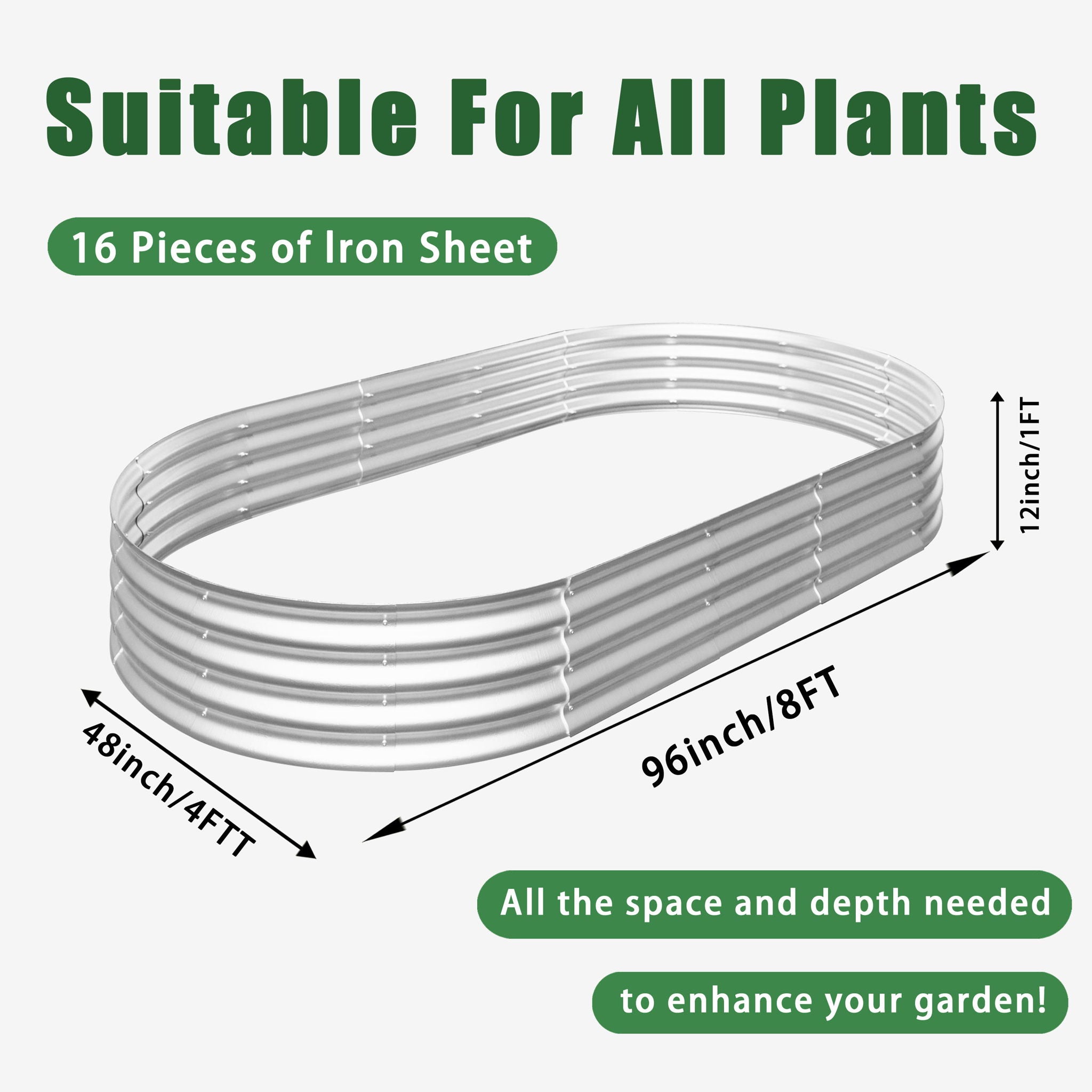 Heavy Duty Galvanized Raised Garden Bed Kit For Vegetables, Flowers & Herbs