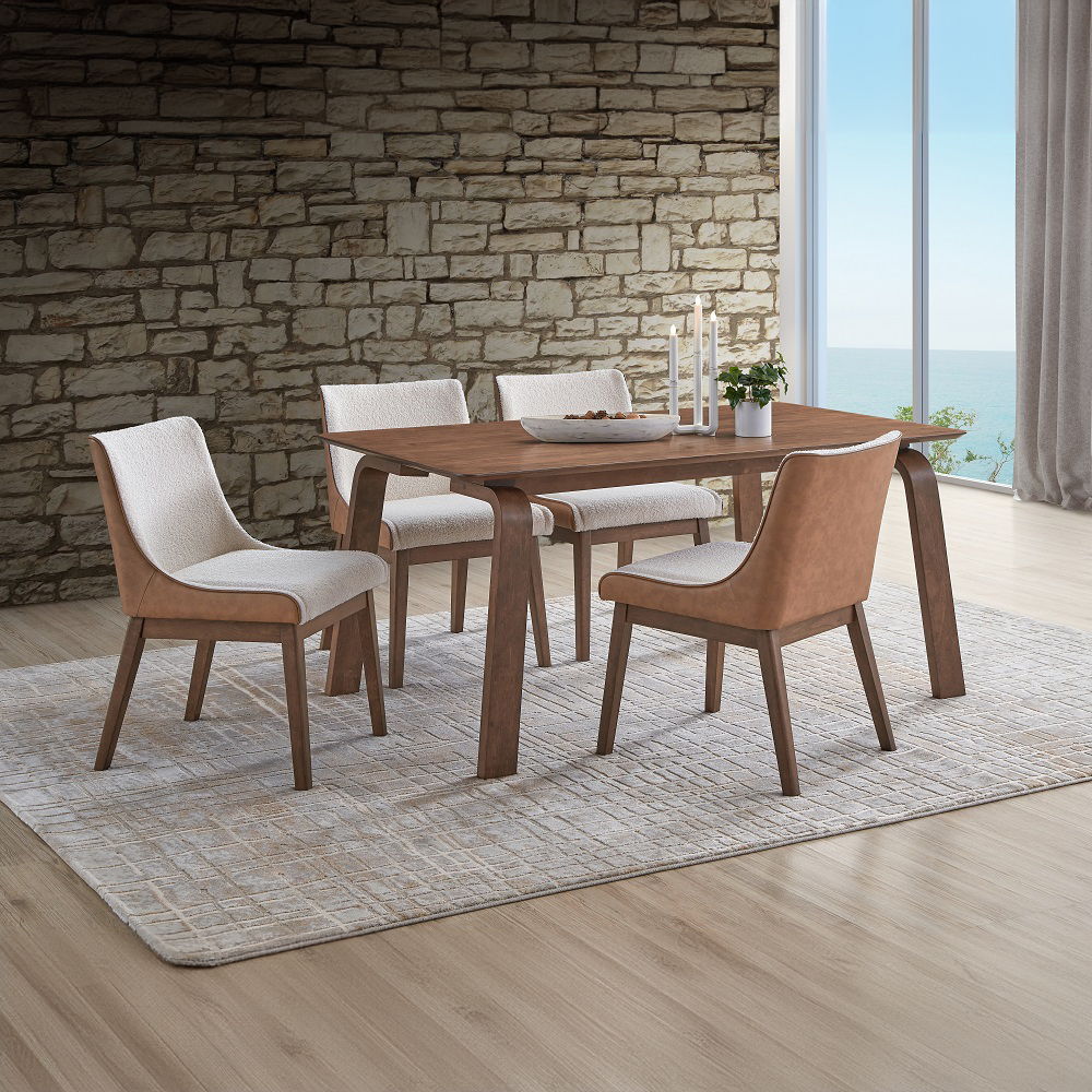 Ginny - Side Chair Set of 2) - White Boucle, Brown Velvet & Walnut