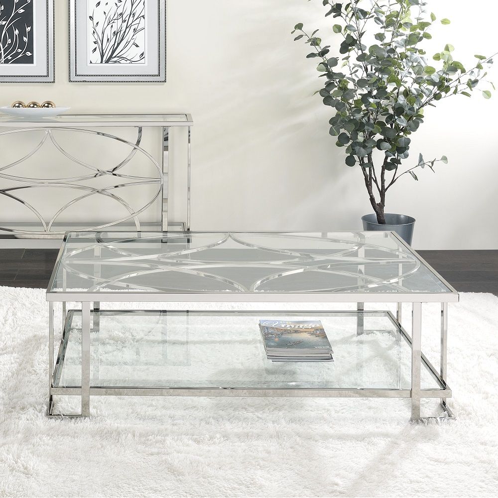 ACME Kalan - Coffee Table - Glass & Silver | Meri Furniture