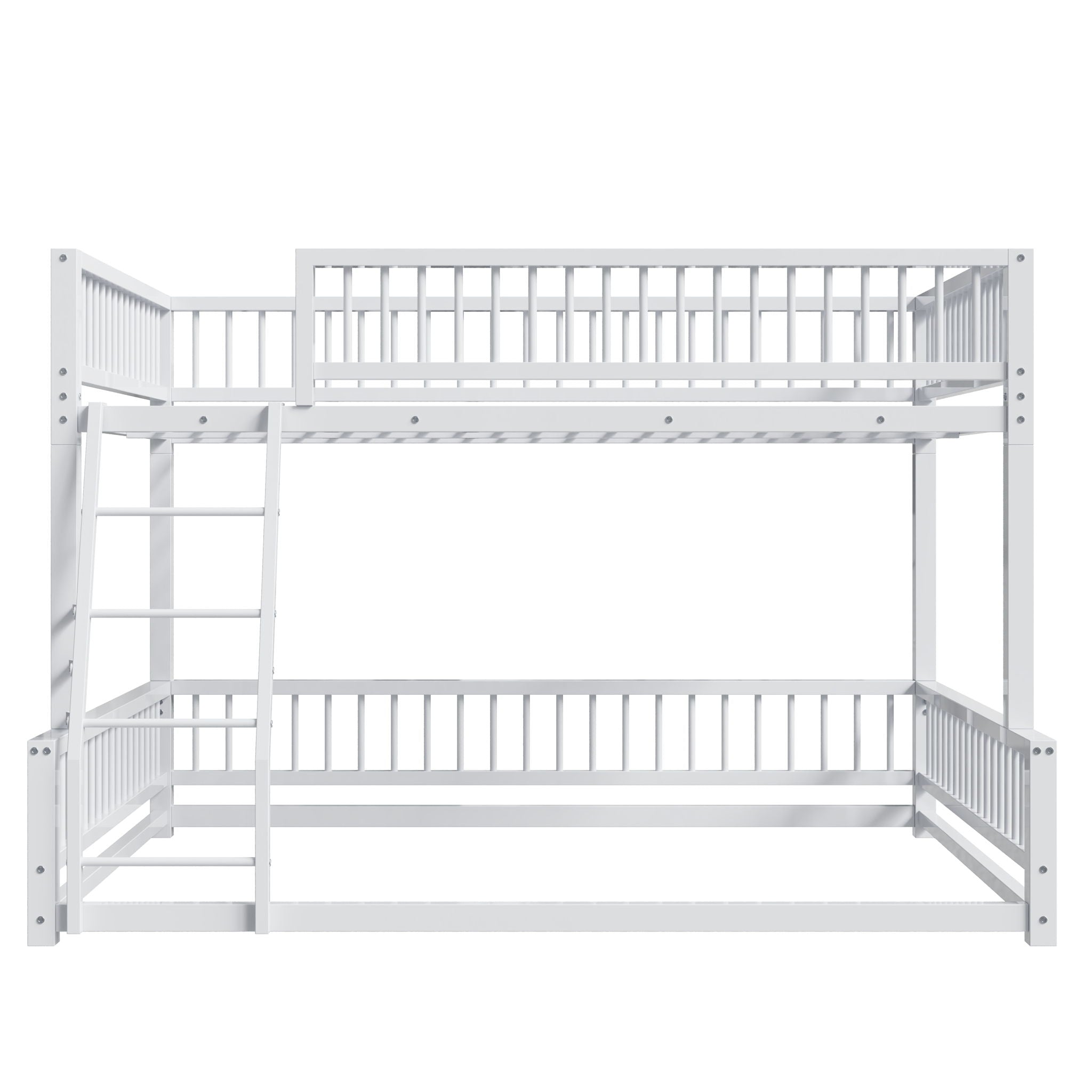 Bunk Bed Frame With Ladder And Safety Guardrails