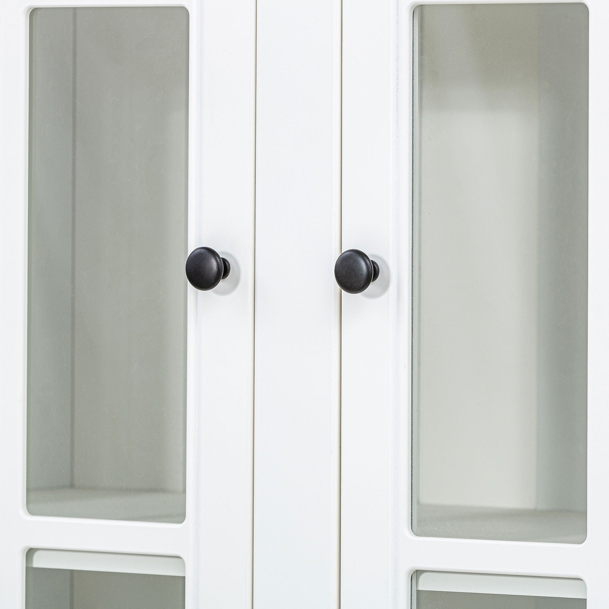 Retro Style Wall Suit With Glass Doors, 75.25" Tall Display Cabinets & Triangle Sided Bookshelves - White