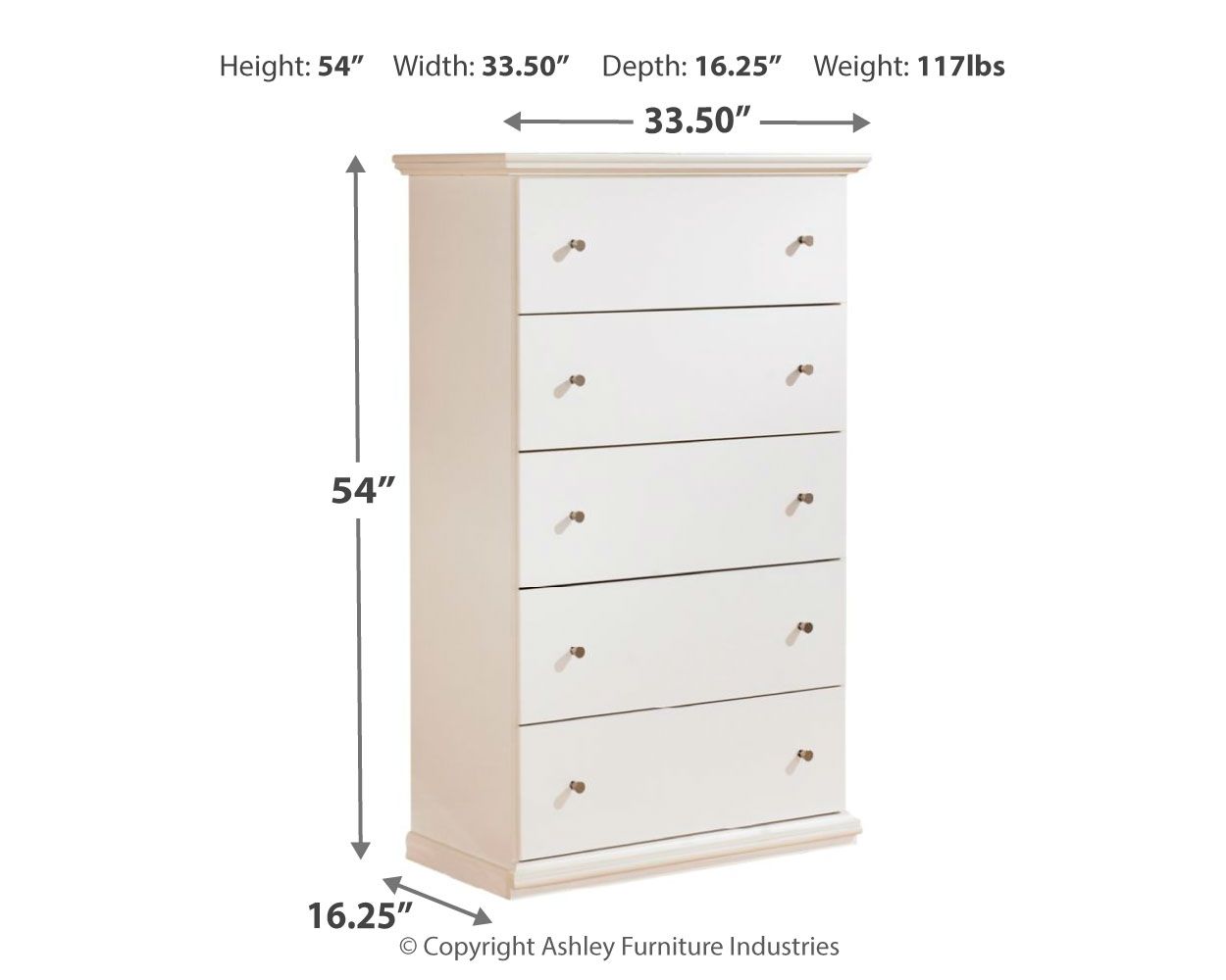 Ashley Furniture Bostwick - White - Five Drawer Chest | Meri Furniture
