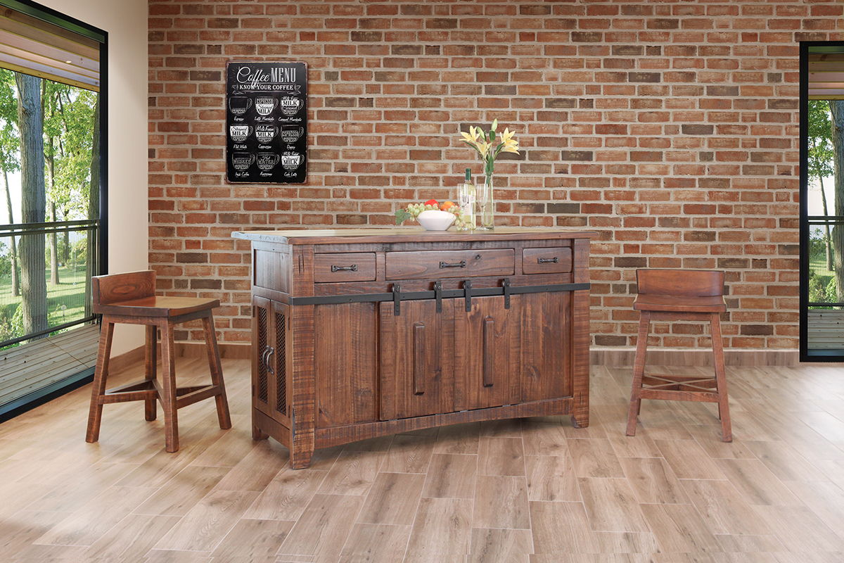 International Furniture Direct Pueblo - Wooden Seat & Base Stool (Set of 2) | Meri Furniture