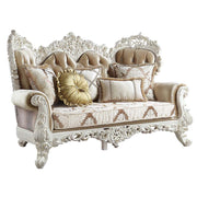 ACME Vanaheim - Loveseat - Fabric & Antique White Finish | Meri Furniture