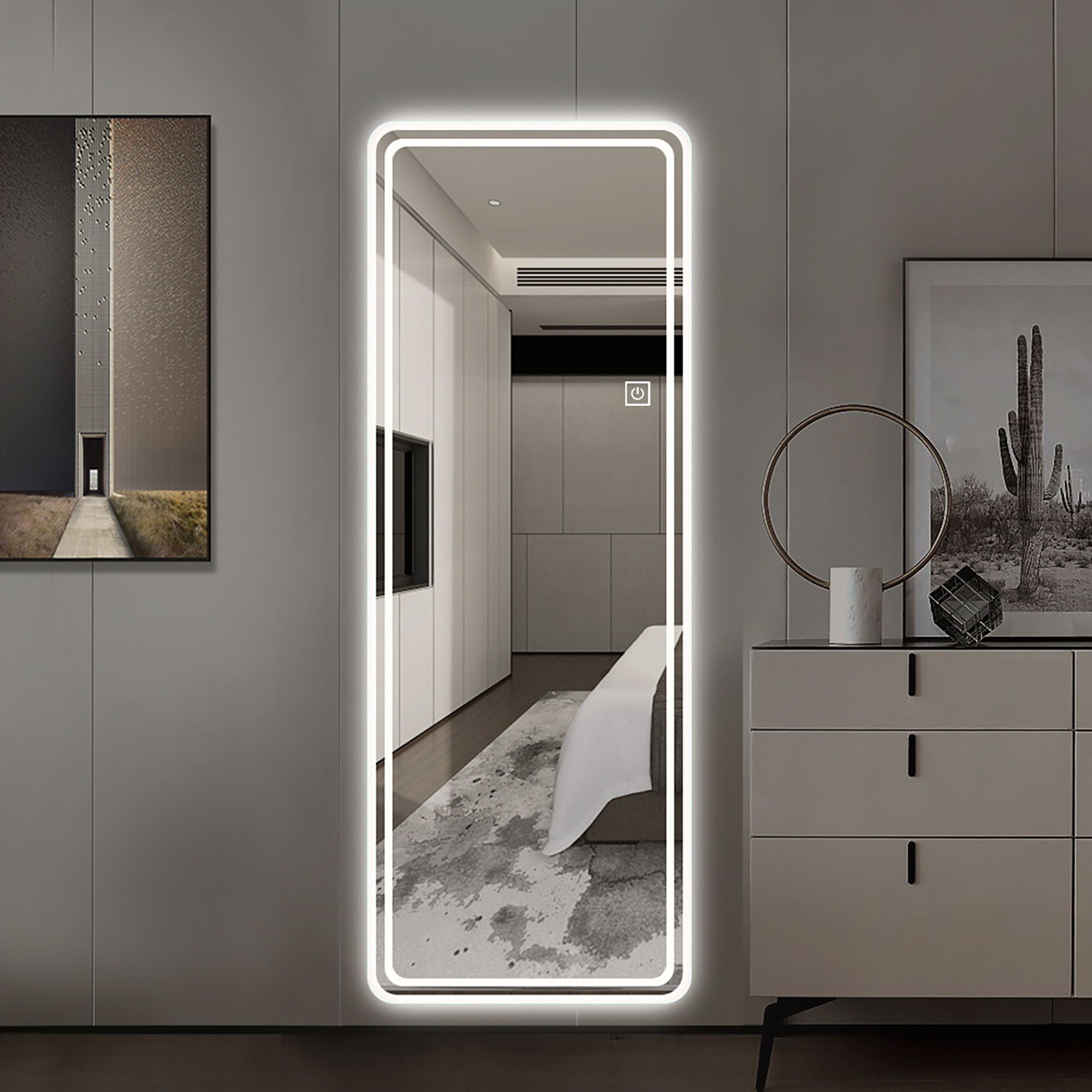 Frameless Full Length Floor Mirror With LED Light, Dimming & 3 Color Modes Mirror - Silver