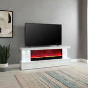 Spencer 71"W White Finish TV Stand with Fireplace and Speaker