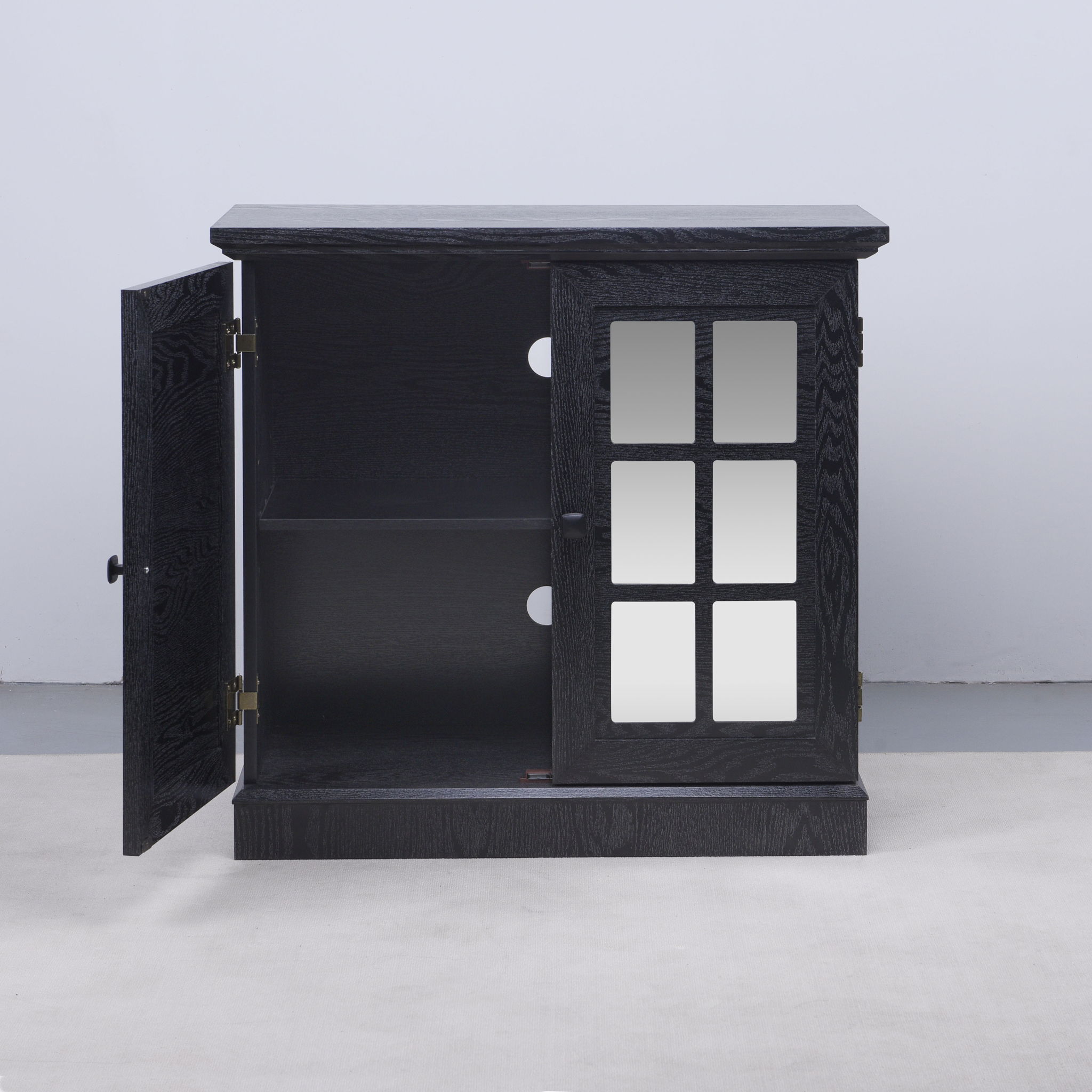 Sideboard Cabinet With Mirrored Doors, Adjustable Shelf, Metal Handles