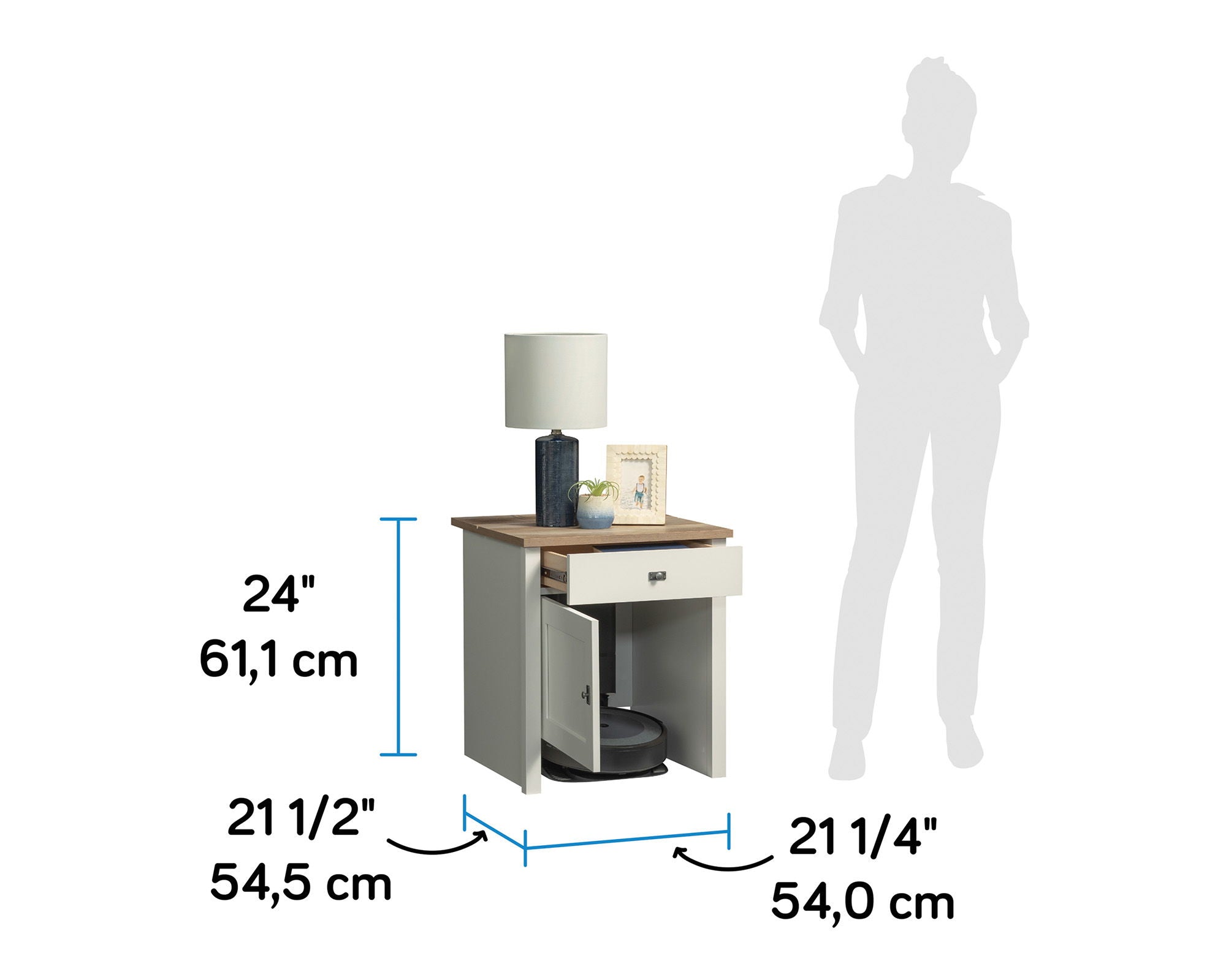 Robot Vacuum Storage Side Table in Soft White