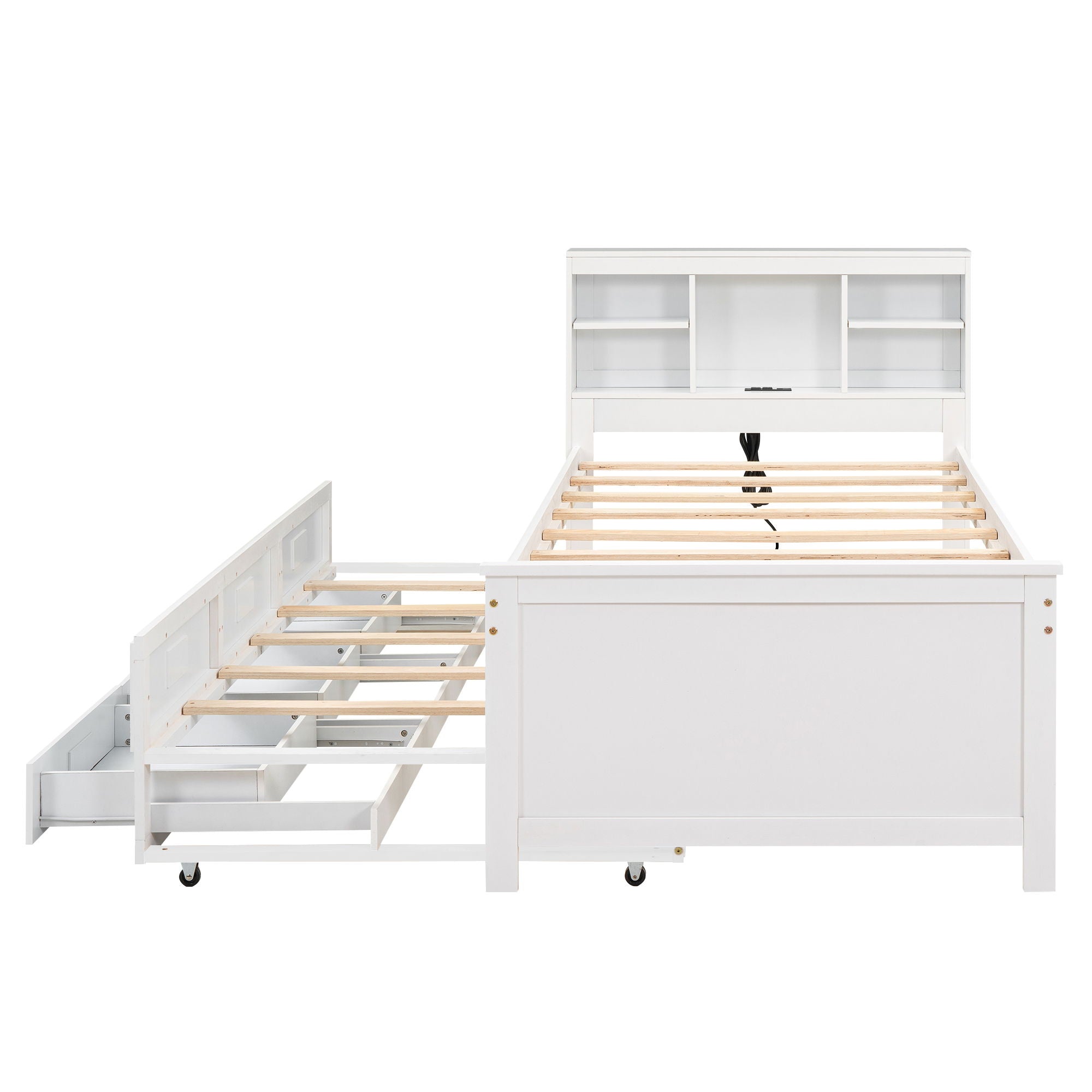 Platform Bed With Storage Headboard, USB, Trundle And 3 Drawers