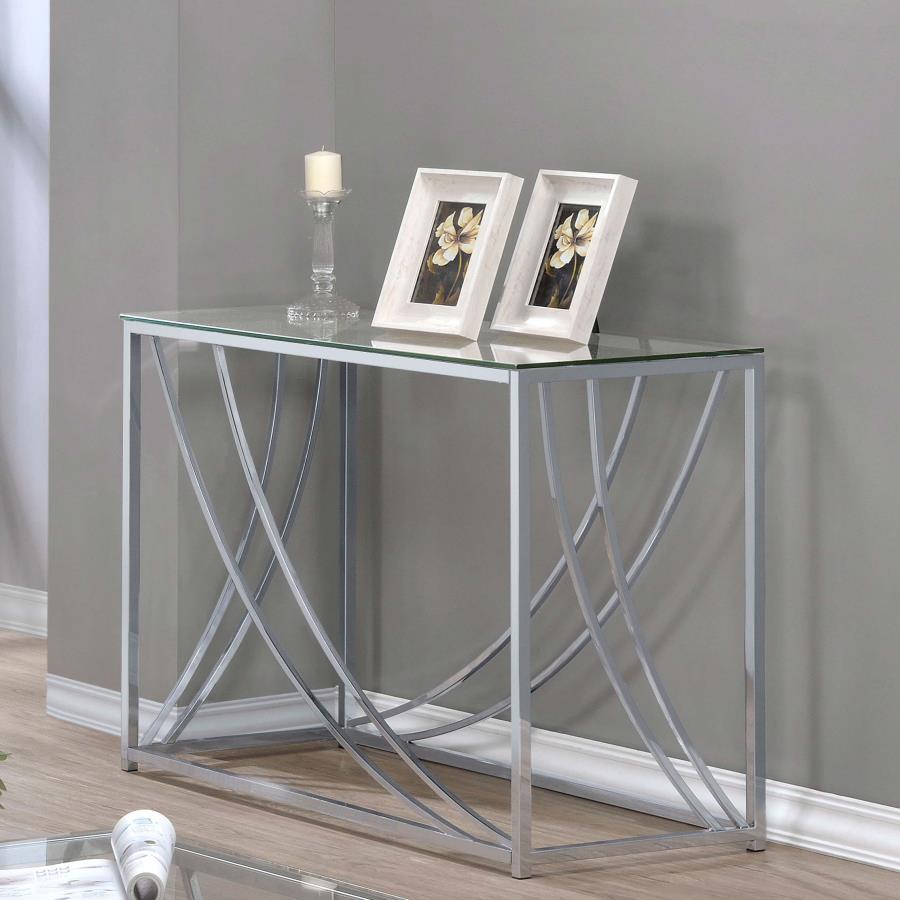 Coaster Fine Furniture Lille - Glass Top Entryway Sofa Console Table Accents - Chrome | Meri Furniture