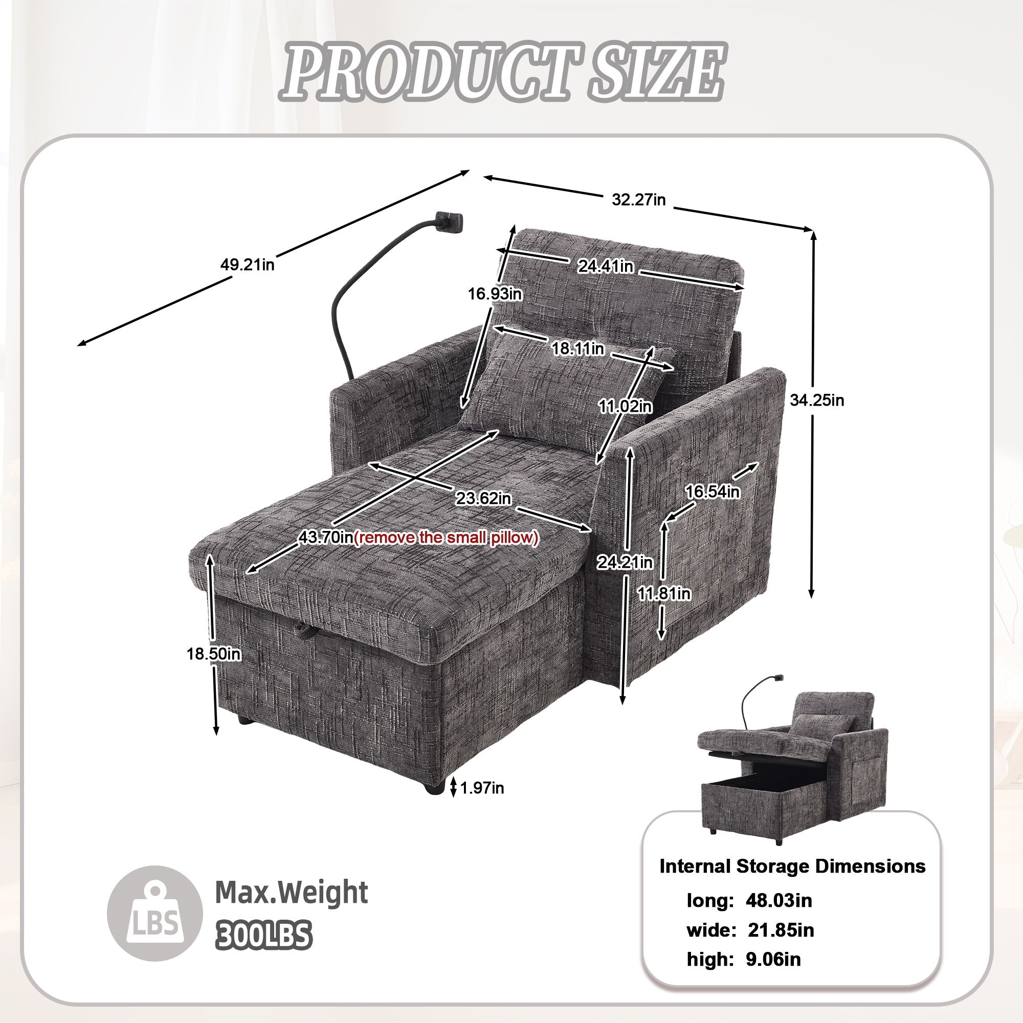 Multifunctional Chenille Recliner Sofa With Storage And Phone Bracket