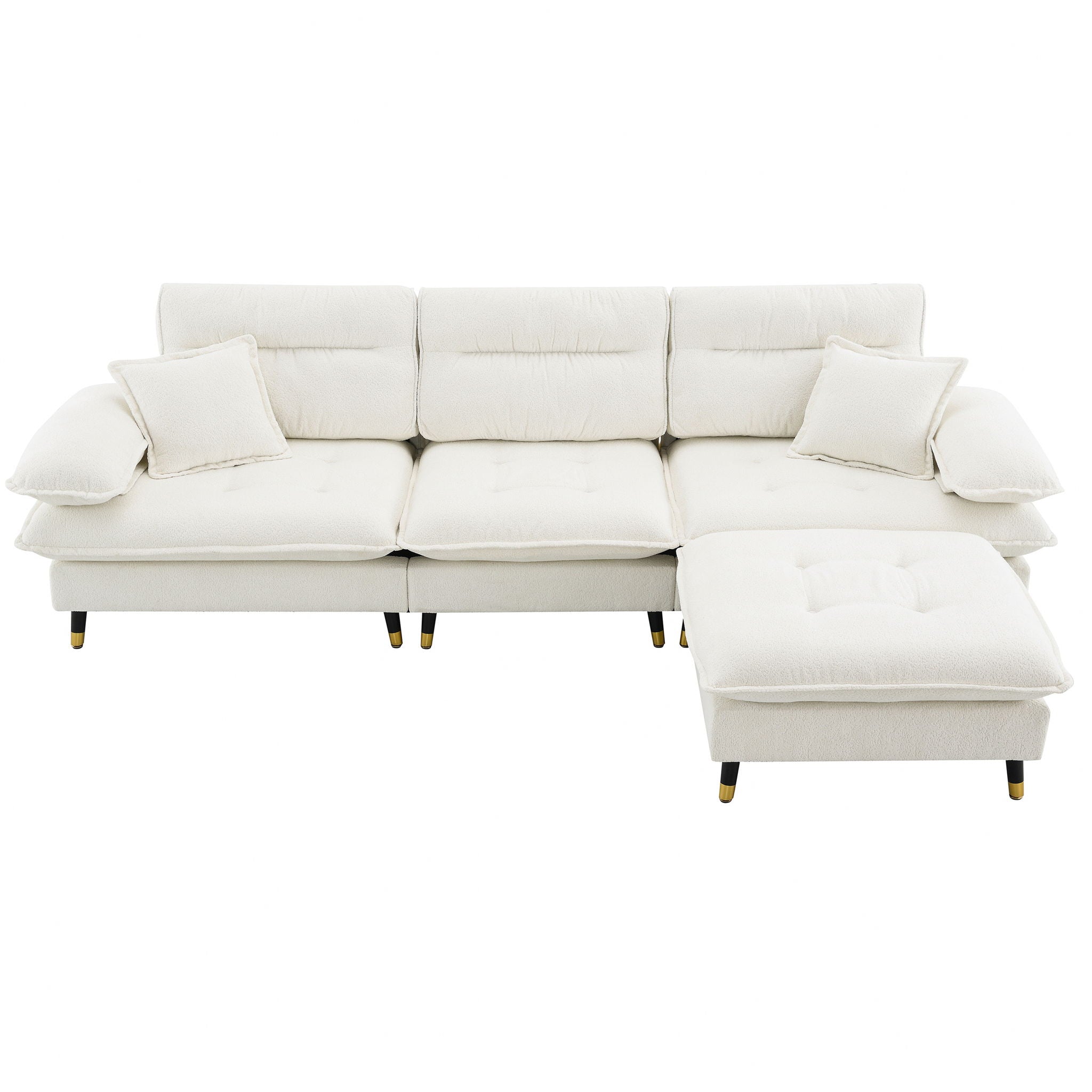 L Shaped Convertible Sectional Sofa 4 Seat Tufted Couch Set With Two Tone Adjust Legs Cloud Movable Ottoman