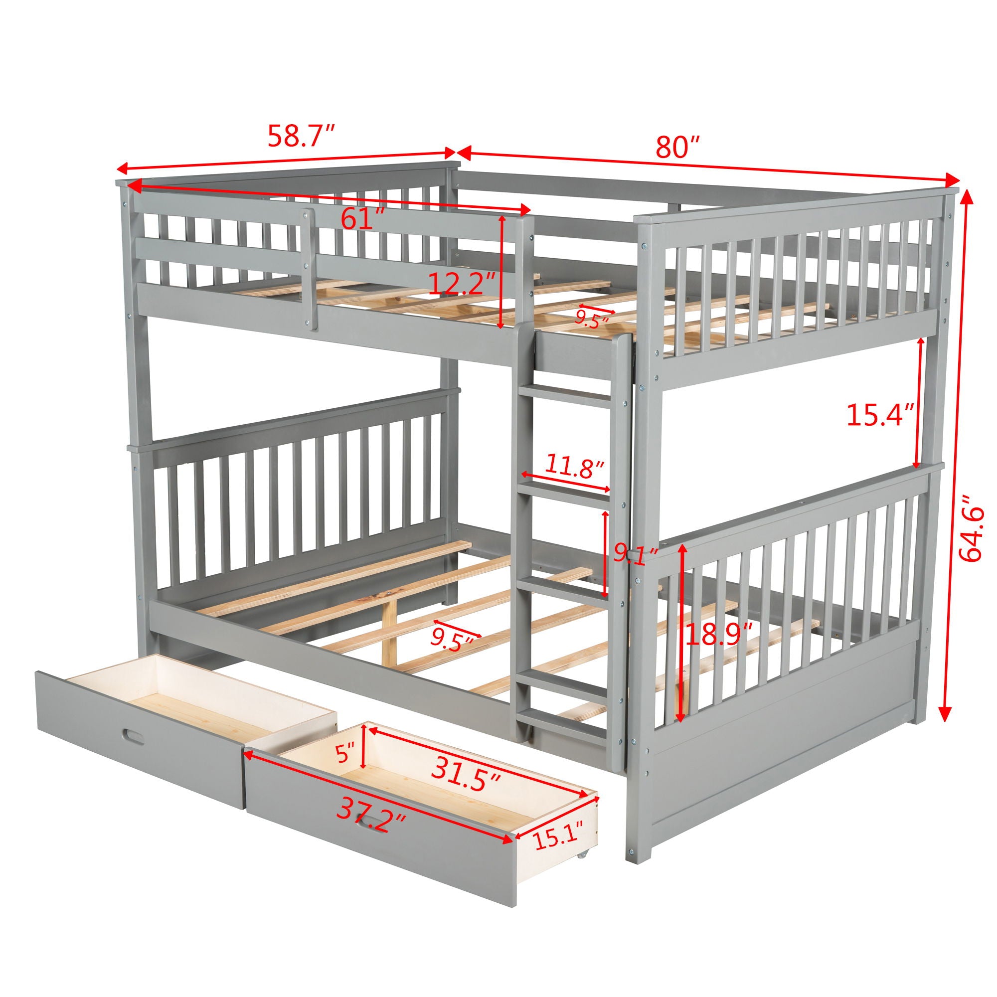 Bunk Bed With Ladders And 2 Storage Drawers
