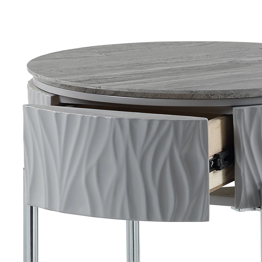 Yukino - End Table - Gray High Gloss & Chrome