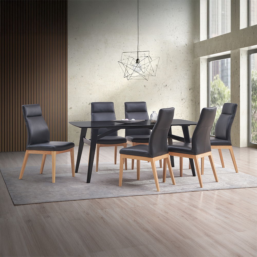 Raquan - Side Chair Set of 2) - Black Leather & Walnut