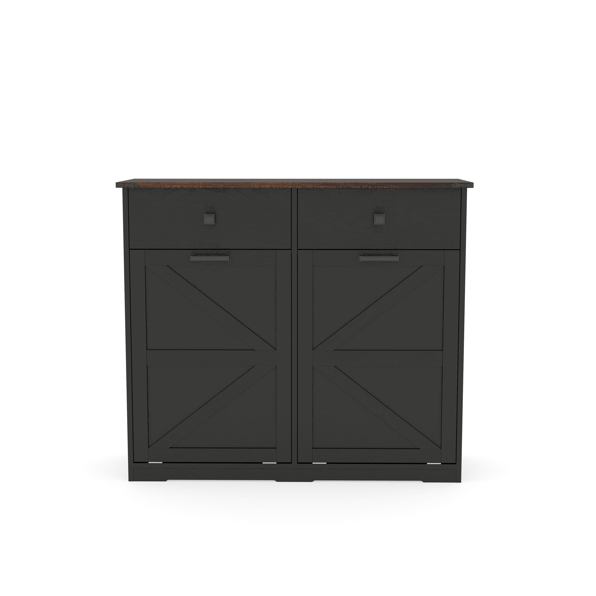 Double Tilt Out Trash Cabinet With Hideaway Drawer And Barn Door Style
