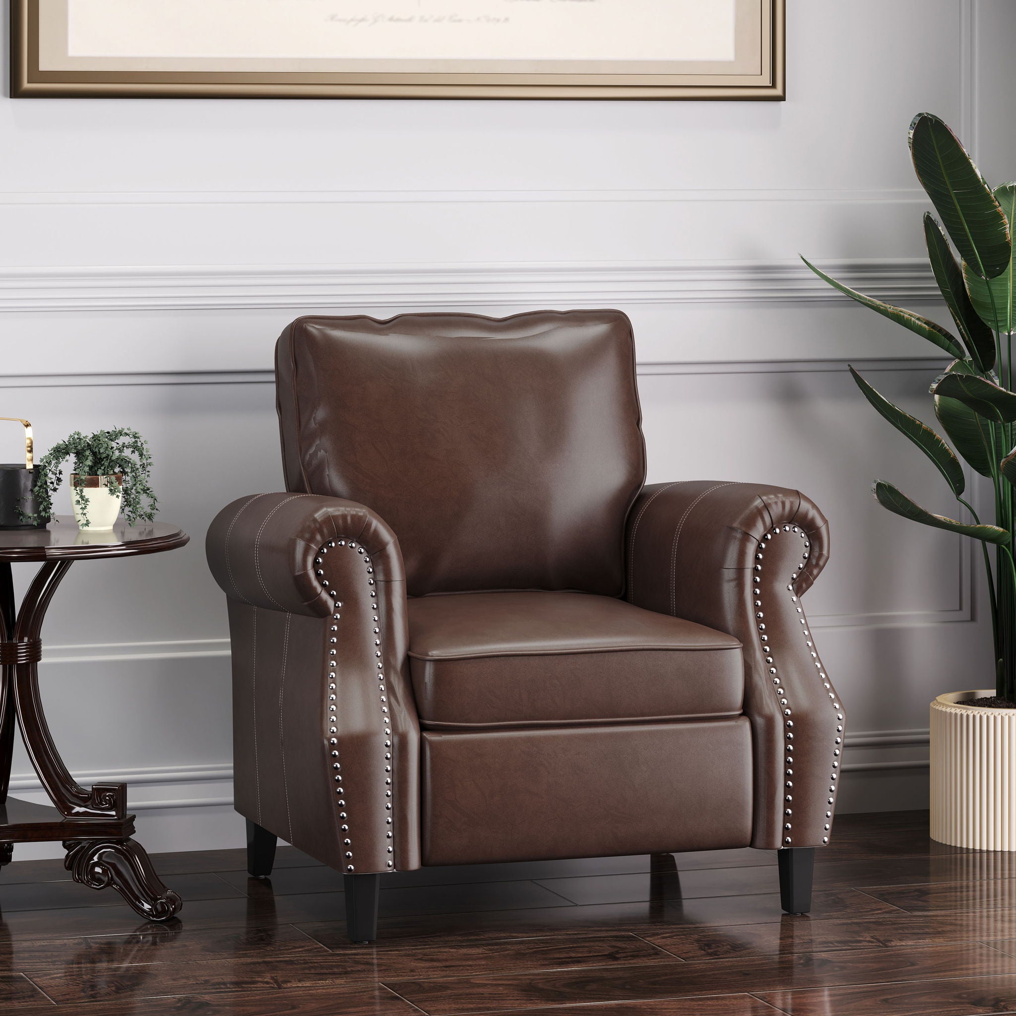 Contemporary Club Chair With Nailhead Trim And Rolled Armrests