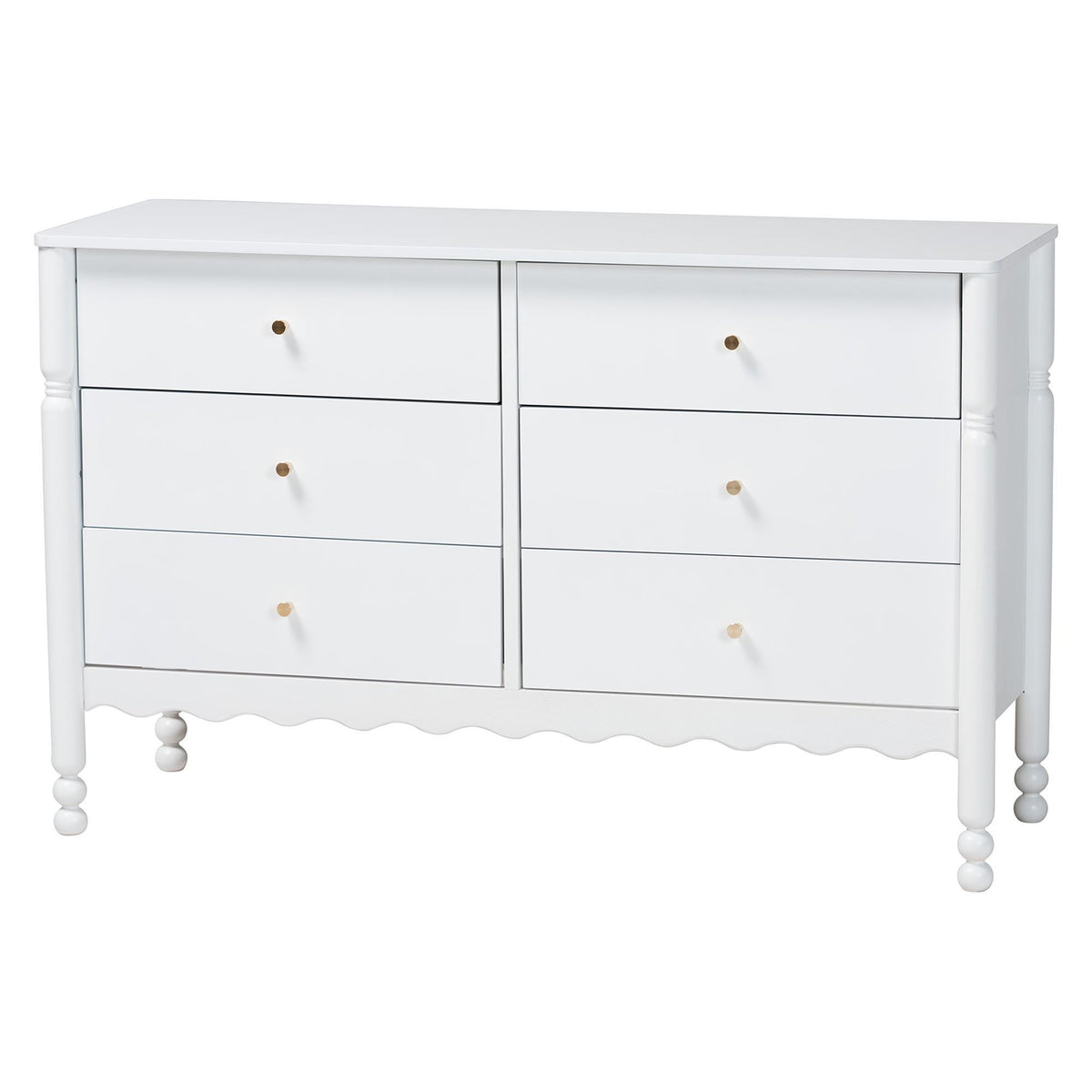 Hoffman 4-Piece Scalloped Bedroom Set - Farmhouse Bed Frame with Matching Dresser, Chest, and 2-Drawer Nightstand, White, King
