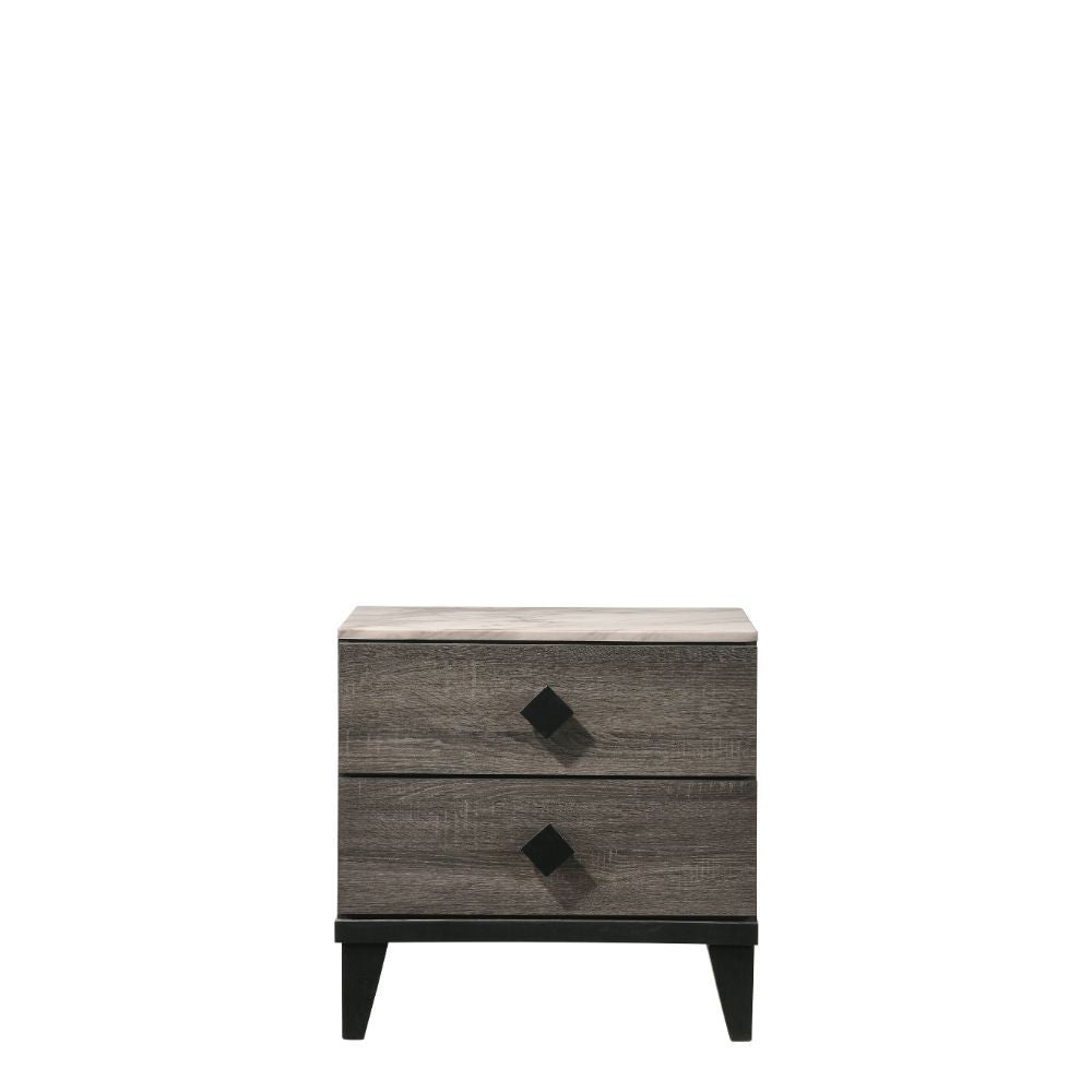 ACME Avantika - Nightstand - Faux Marble & Rustic Gray Oak | Meri Furniture