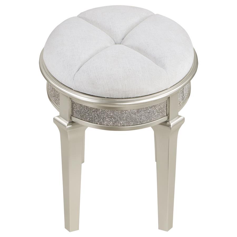 Coaster Fine Furniture Evangeline - Upholstered Oval Vanity Stool Silver And Ivory - Silver Oak | Meri Furniture