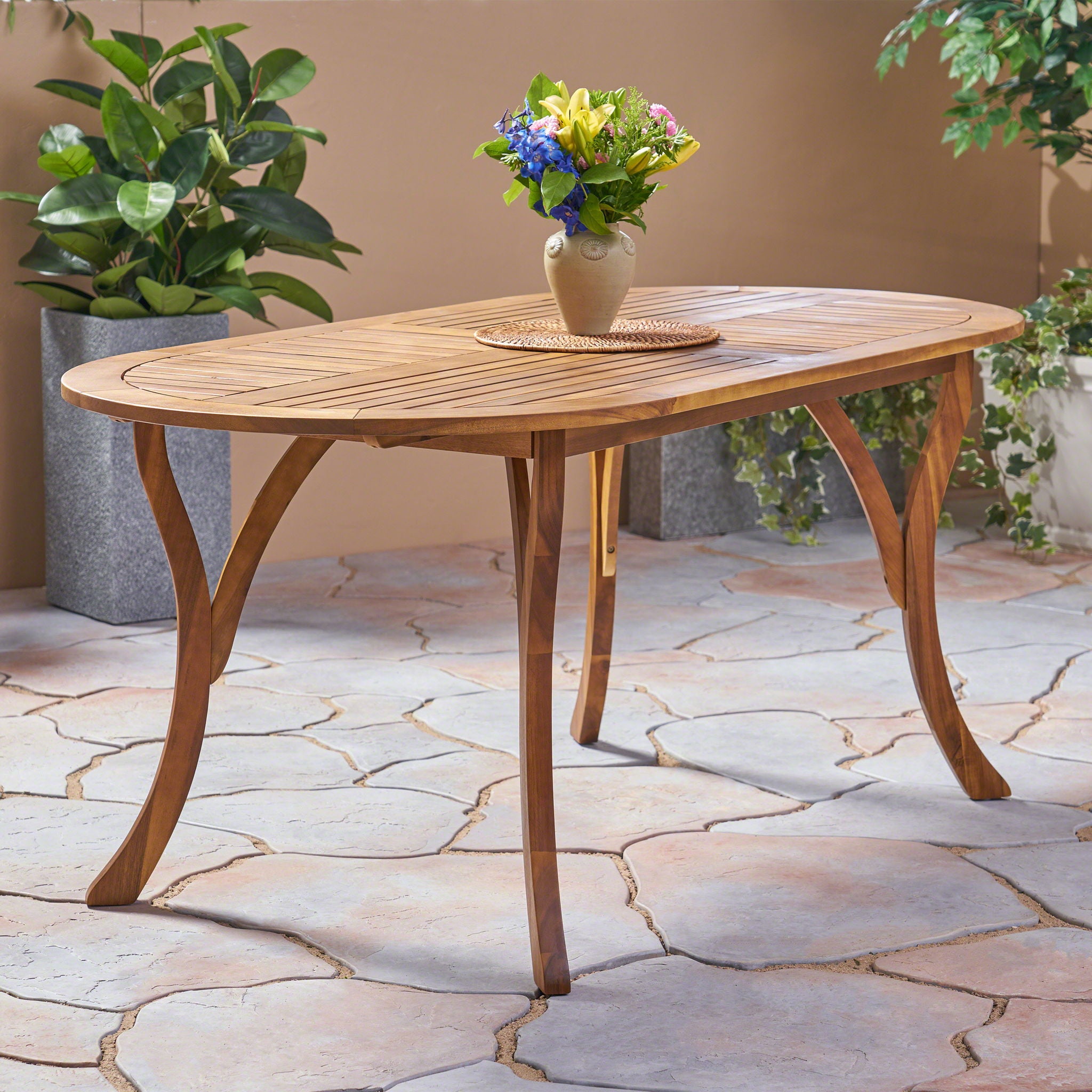 Outdoor Table With Smooth Lines, Slat Top